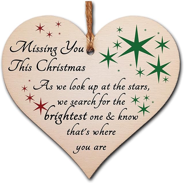 Handmade Wooden Hanging Heart Plaque Gift to Remember Lost Loved Ones at Christmas