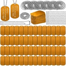 200Pcs Military Dog Tag Set 100pcs Personalized Dog Tags Aluminum Blank for Engraving 100pcs Stainless Steel Chain Ball Rectangle Metal Stamping Label for DIY Crafts Pet ID Keychains Gift Gold