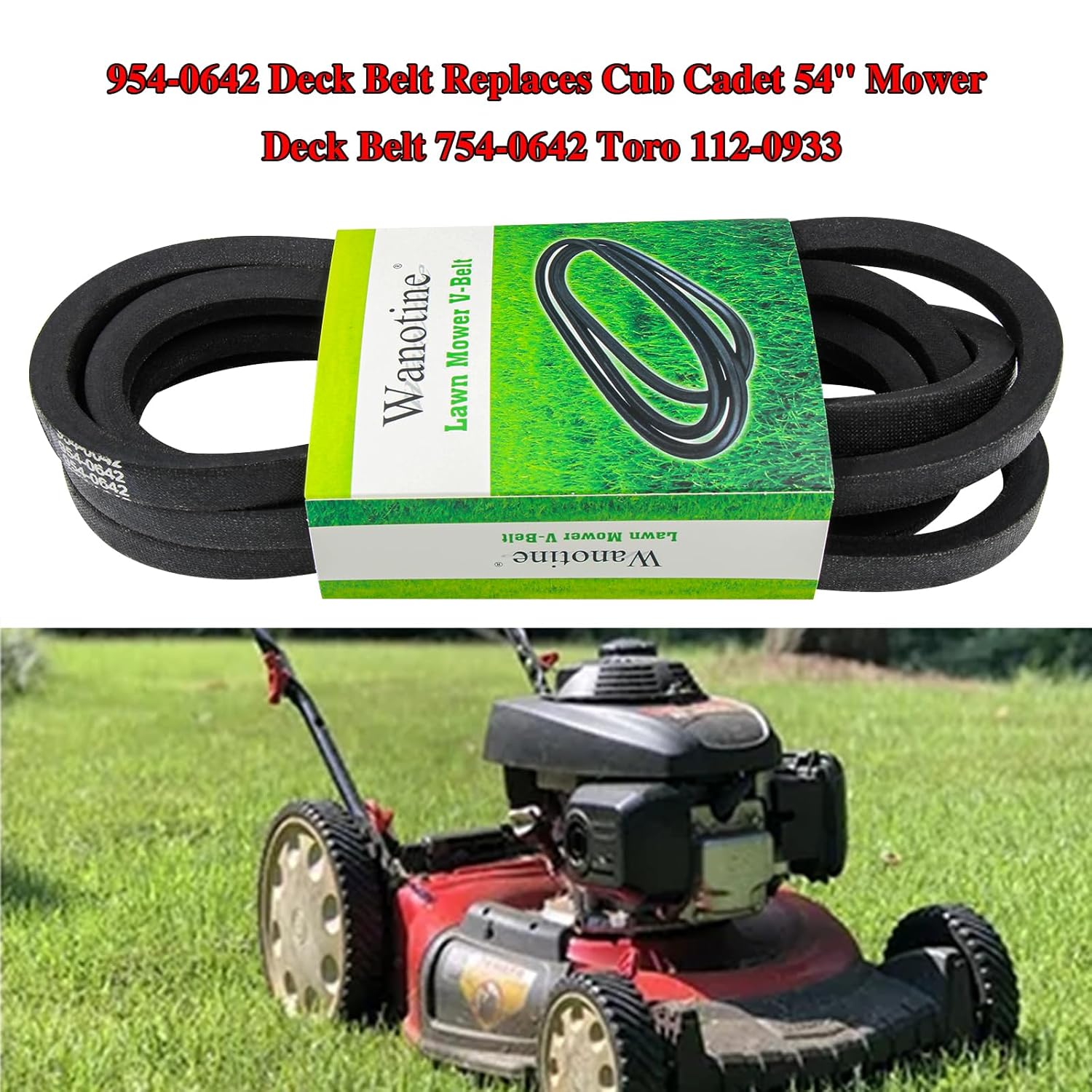 954-0642 Deck Belt Replaces Cub Cadet 54'' Mower Deck Belt 754-0642 Toro 112-0933, Fits MTD Troy-Bilt Cub Cadet Yard Man Husky Lawn Tractor Mowers (5/8" x 138")