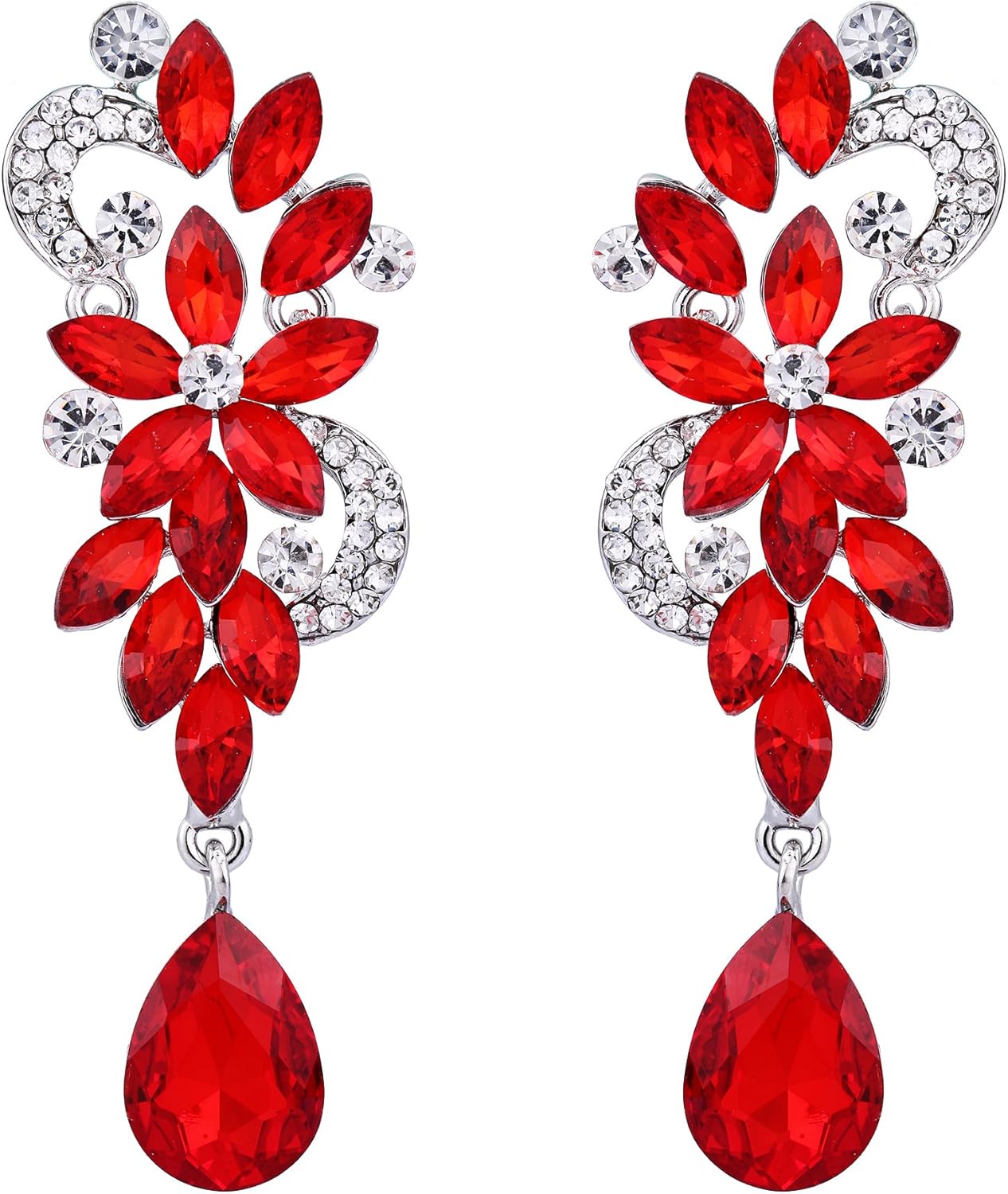 BriLove Women's Bohemian Boho Crystal Flower Wedding Bridal Chandelier Teardrop Bling Dangle Earrings