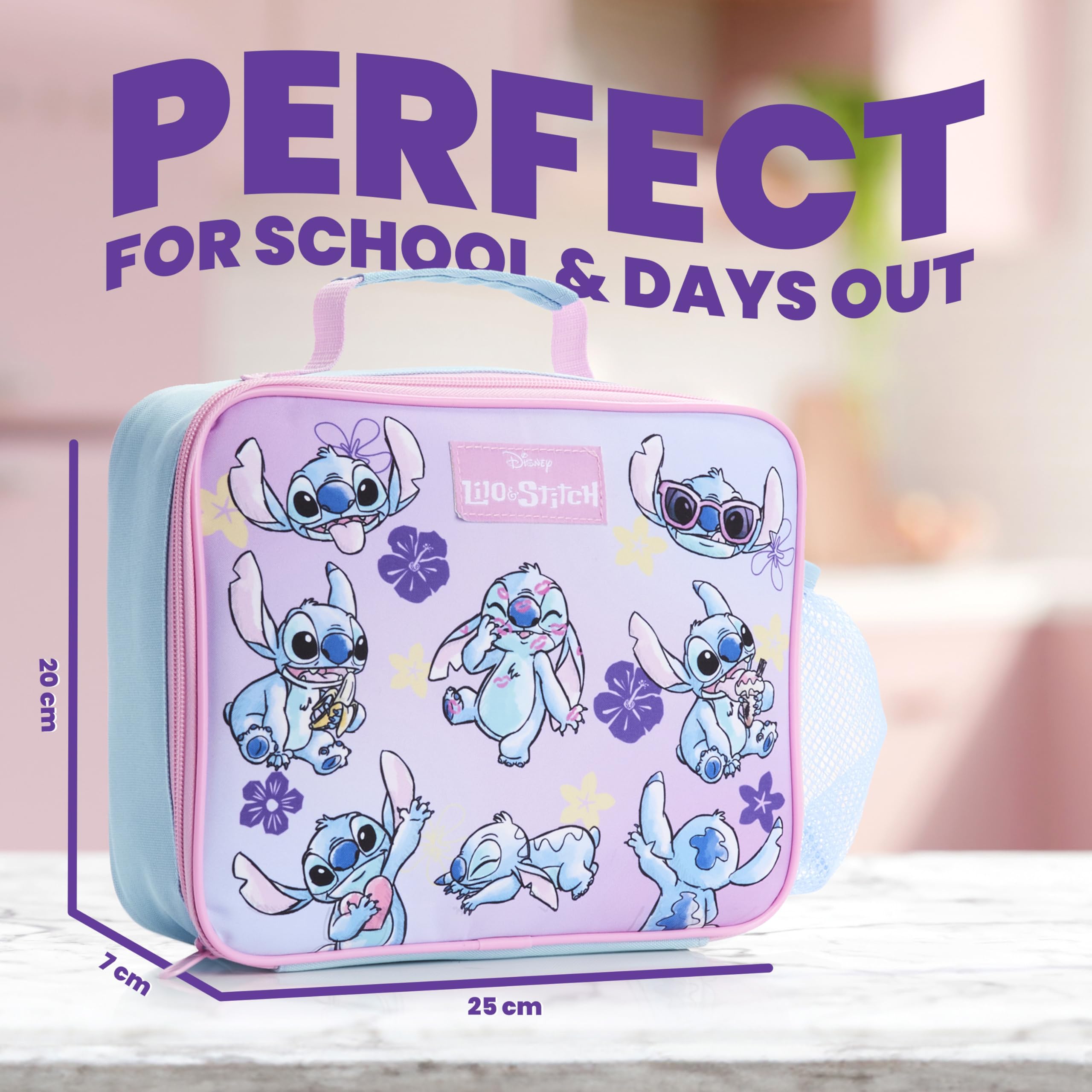Disney Stitch Borsa Termica Bambini con Fodera Isolante, Borsa Frigo Bambina per Scolastici, Viaggi (Rosa/Blu)
