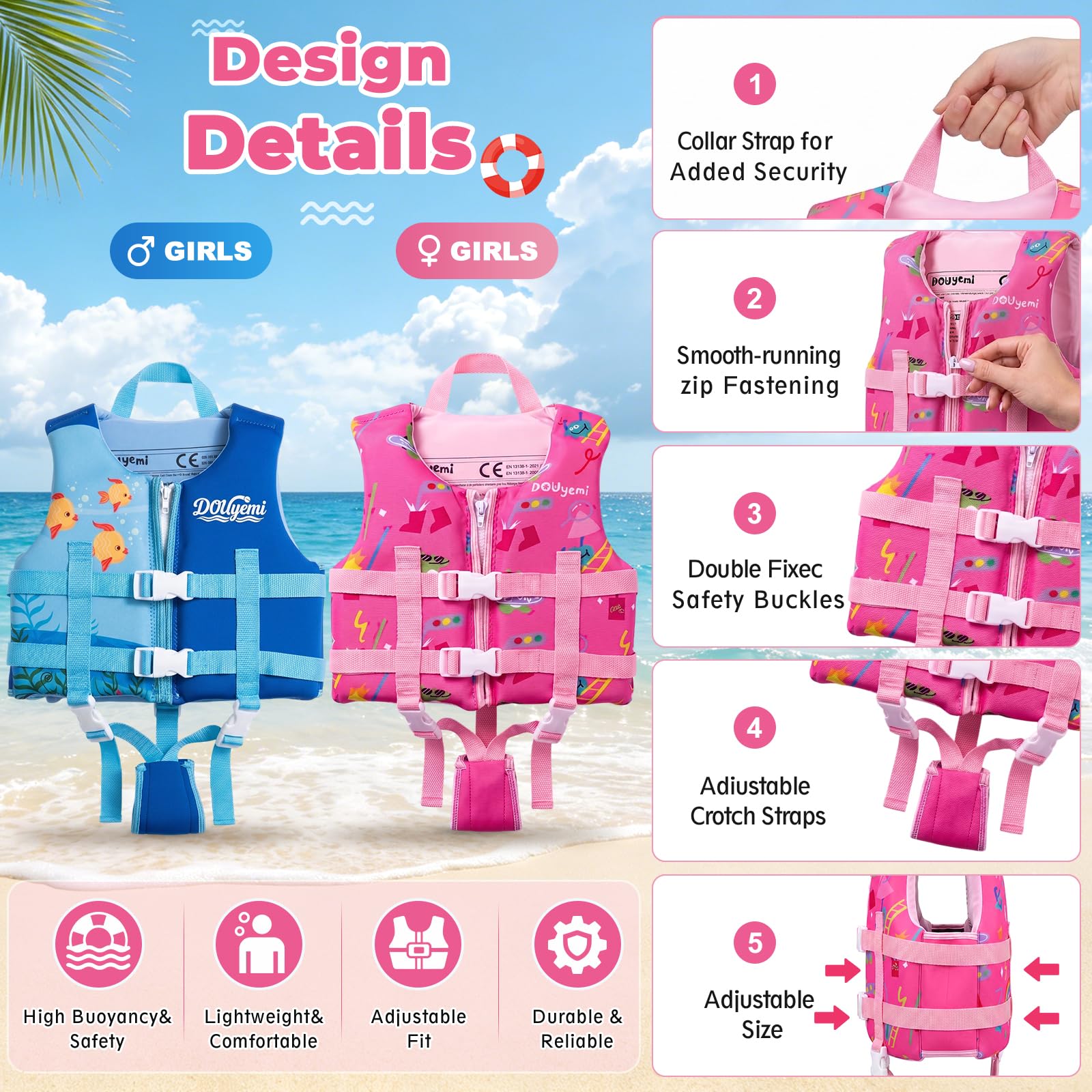 Chaleco de Natación para Niños Chaleco Flotador Bebe Kids Swim Vest Float Jacket, Chaleco de Piscina con Tirantes Dobles Ajustables, Ayuda de Natación a Partir de 2 a 3 Años para Niños