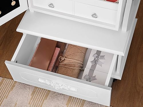 Miniatura 4 de SONGMICS UJJC061W01 - Armario de joyería con ruedas, espejo y cierre independiente con luces LED, cajón grande, color blanco