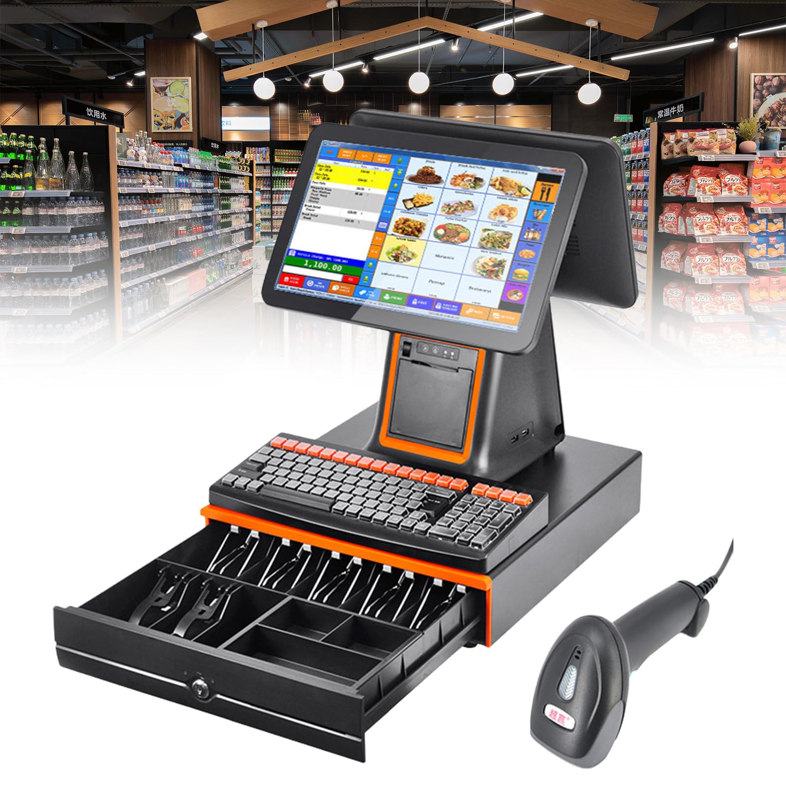 Beoynot Black Cash Register Till, 15.6 Inch Touch Screen Pc Pos Systems For Small Business, All In One Smart Touch Screen Cash Register Pos For Retail & Restaurant/Salons -B
