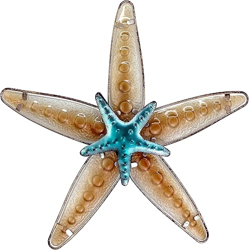 Vista 27 de JOYBee - Decoración artística de pared de vidrio fundido de metal con estrellas de mar Estrella de mar azul.,3 piezas de cangrejo,Caballito de mar