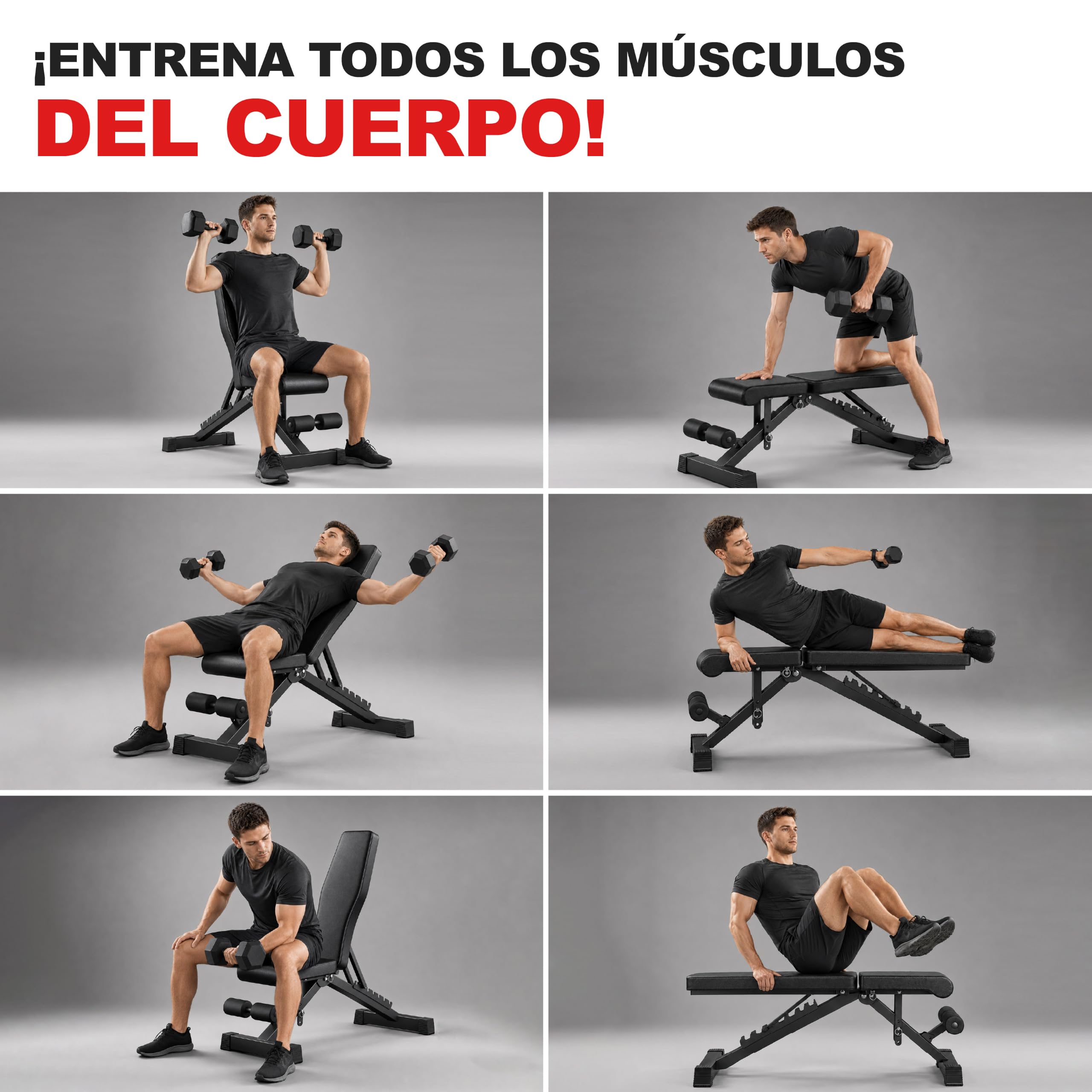 Banco musculación plegable 7 posiciones negro, ideal para fitness en casa, fácil almacenar