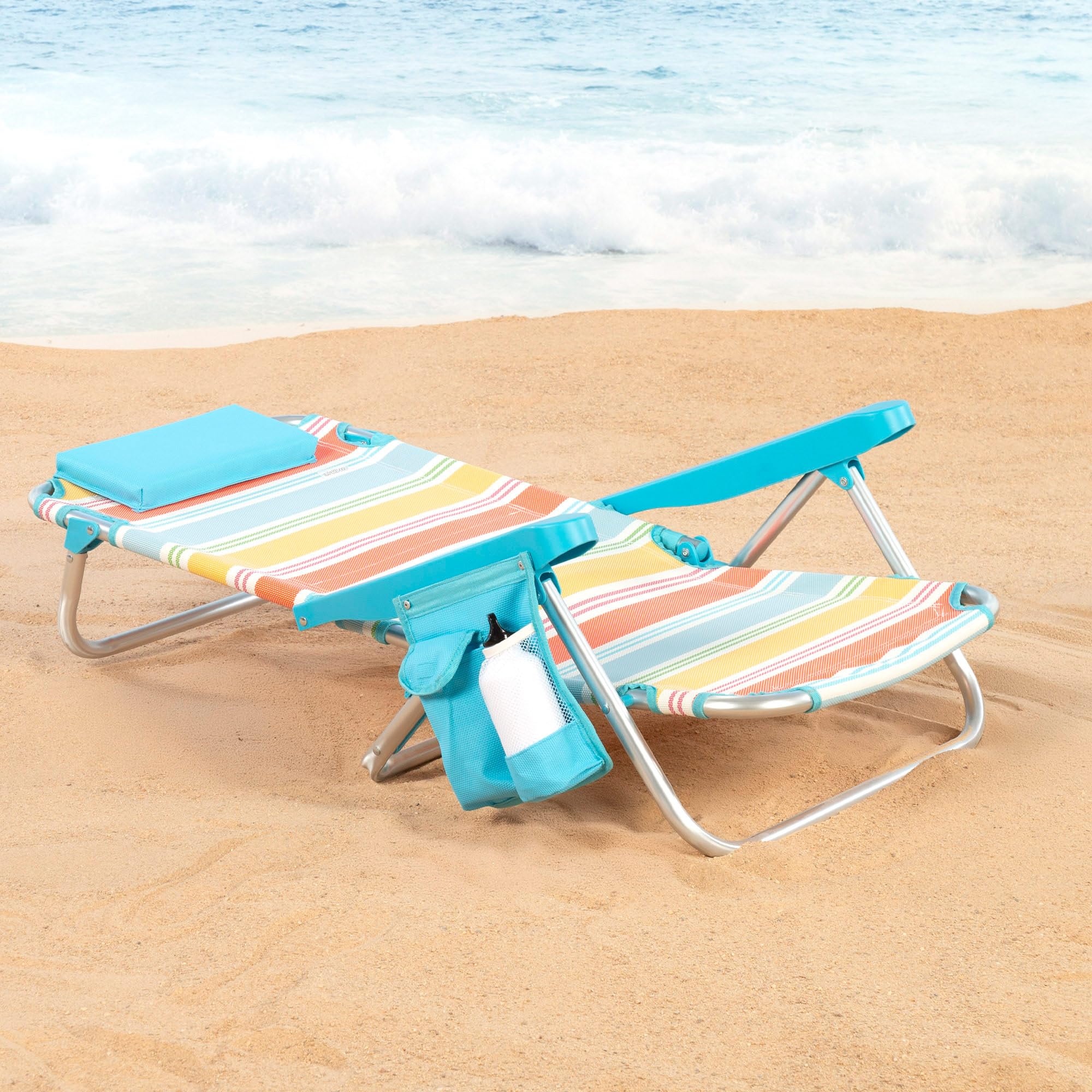 AKTIVE Confezione da 2 sedie da spiaggia pieghevoli, turchese, in