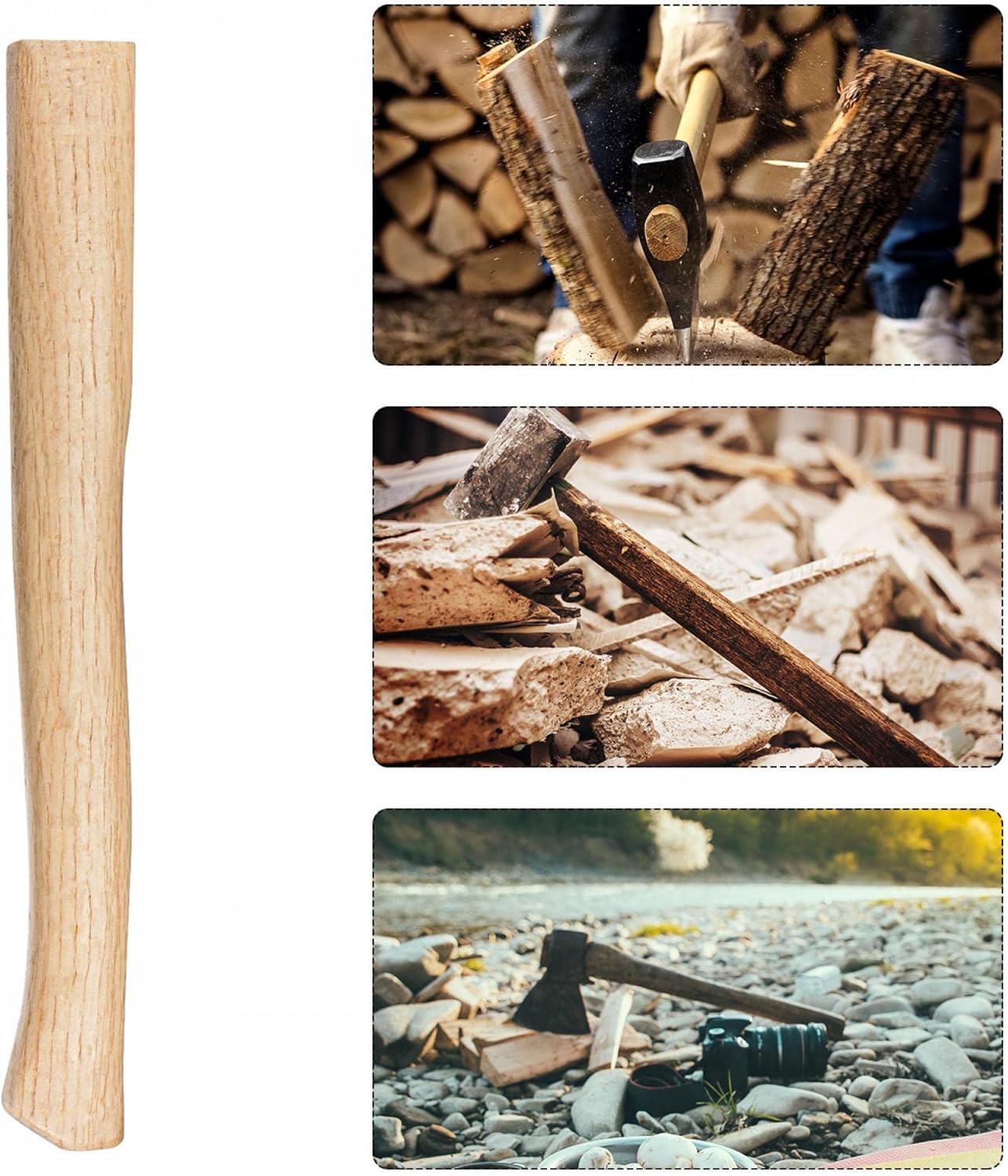 uxcell 16 Inch Wood Long Replacement Handle Curved Replaceable Handle for Axe Hammer Flat Square Eye Oak Wood