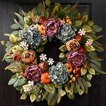 26" Fall Wreaths for Front Door, Peony Hydrangea Pumpkins Wreath