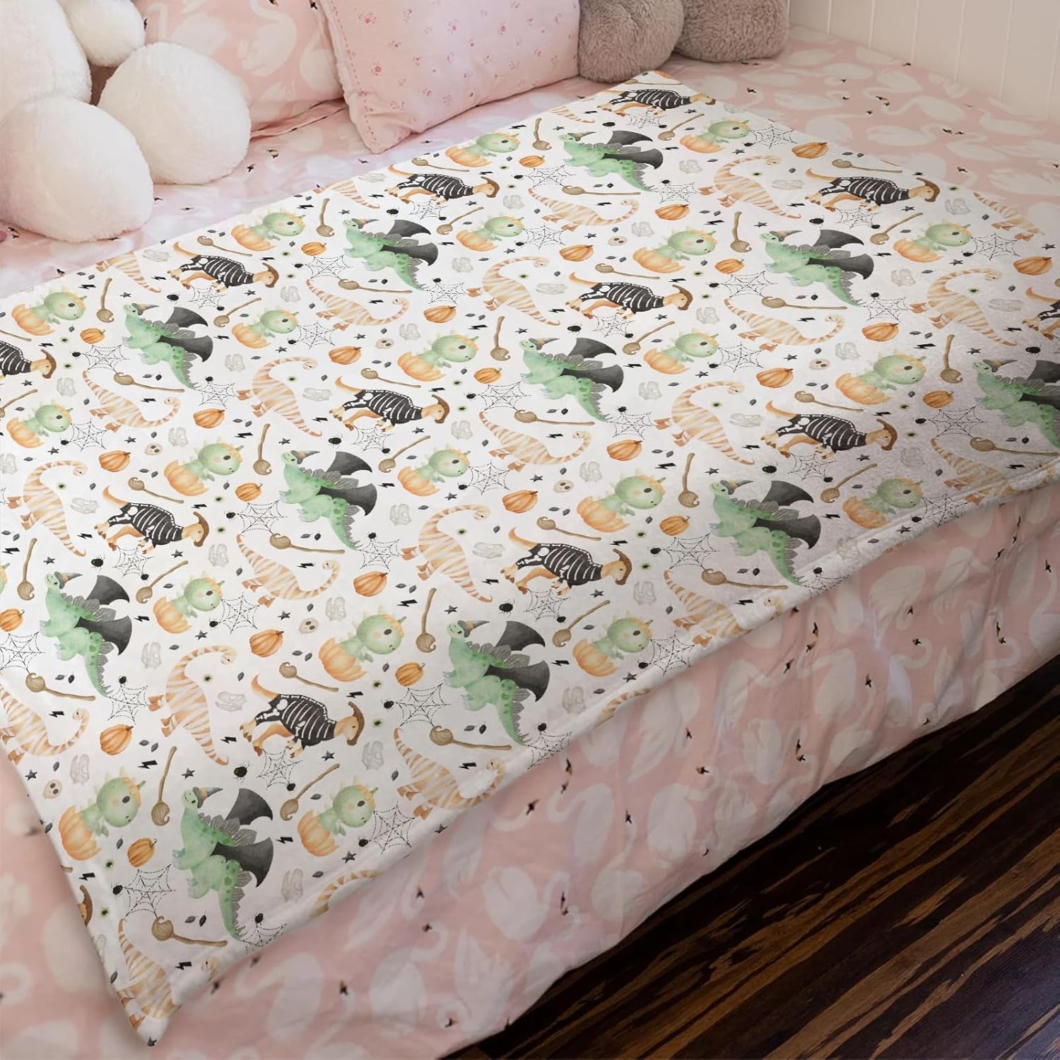Cute Halloween Dinosaurs Baby Blanket Boy Girl Spooky Skull Pumpkin Witch Flannel Soft Swaddle Receiving Blankets Halloween Party Decor Bedding Blankets Toddler Infant Newborn Nursery Crib 40x50