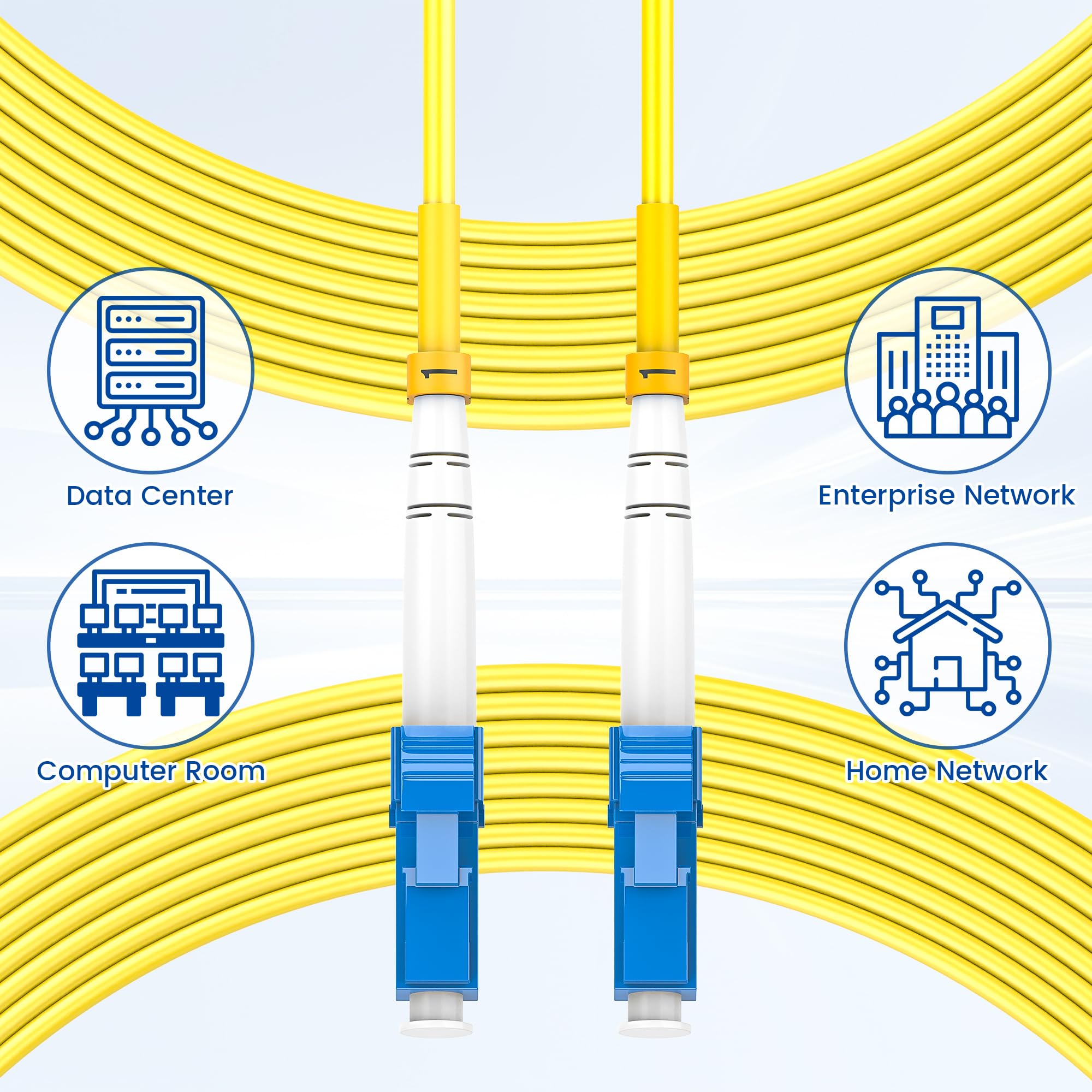 Lot de 6 câbles de raccordement en fibre OS2 LC vers LC 3 m, 1 G/10 Go 9/125um SIMPLEX LC/UPC SMF, câble de raccordement en fibre monomode LSZH (jaune) – 3 m