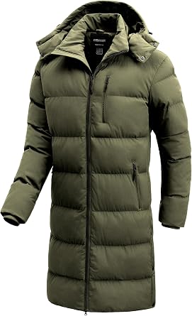 Mens Winter Coat Extra Long Puffer Jacket Waterproof Thicken Parka Insulated Outerwear with Removable Hood