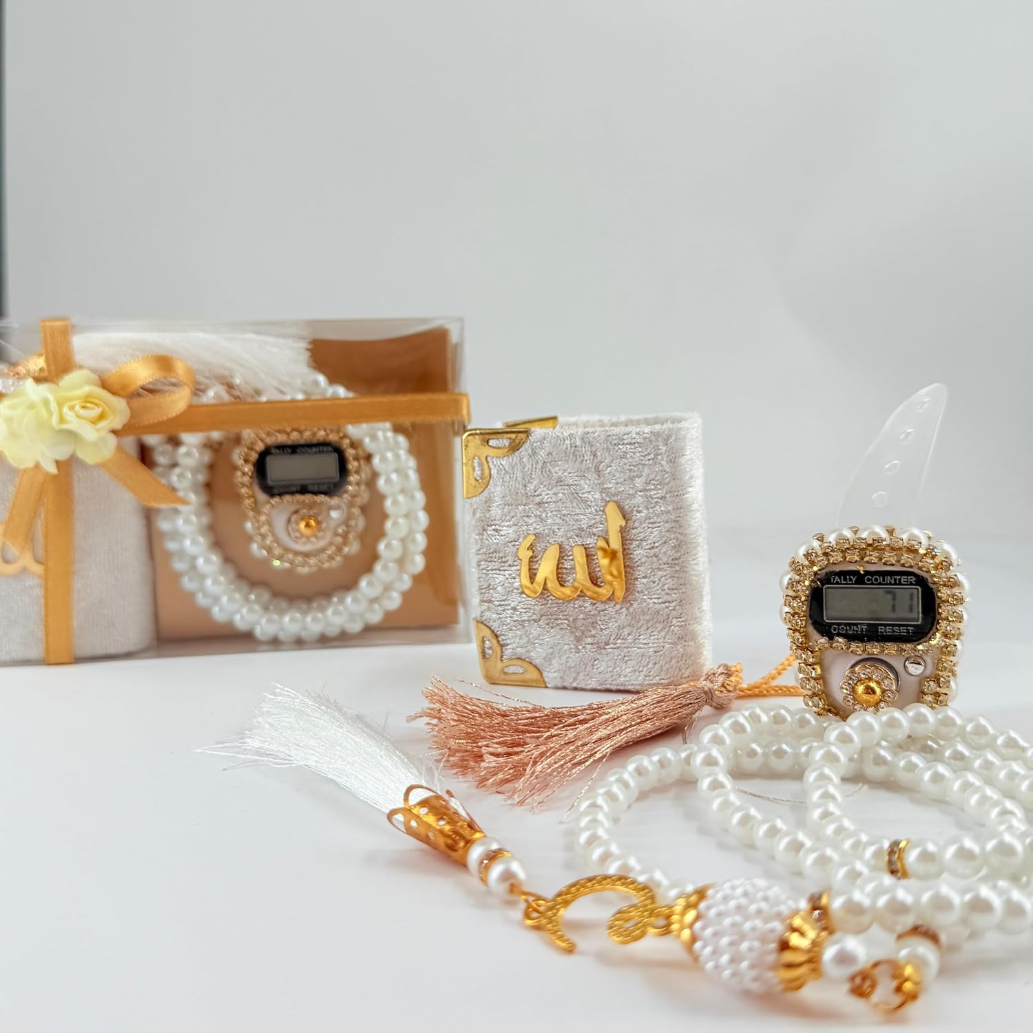 BABY SHOWER CHOCOLATE Islamic Gift Set (Pack of 6) - Digital Tasbih Counter, Mini Quran and Prayer Beads in Elegant Gift Box - Muslim Gift for All Occasions (White) image 5