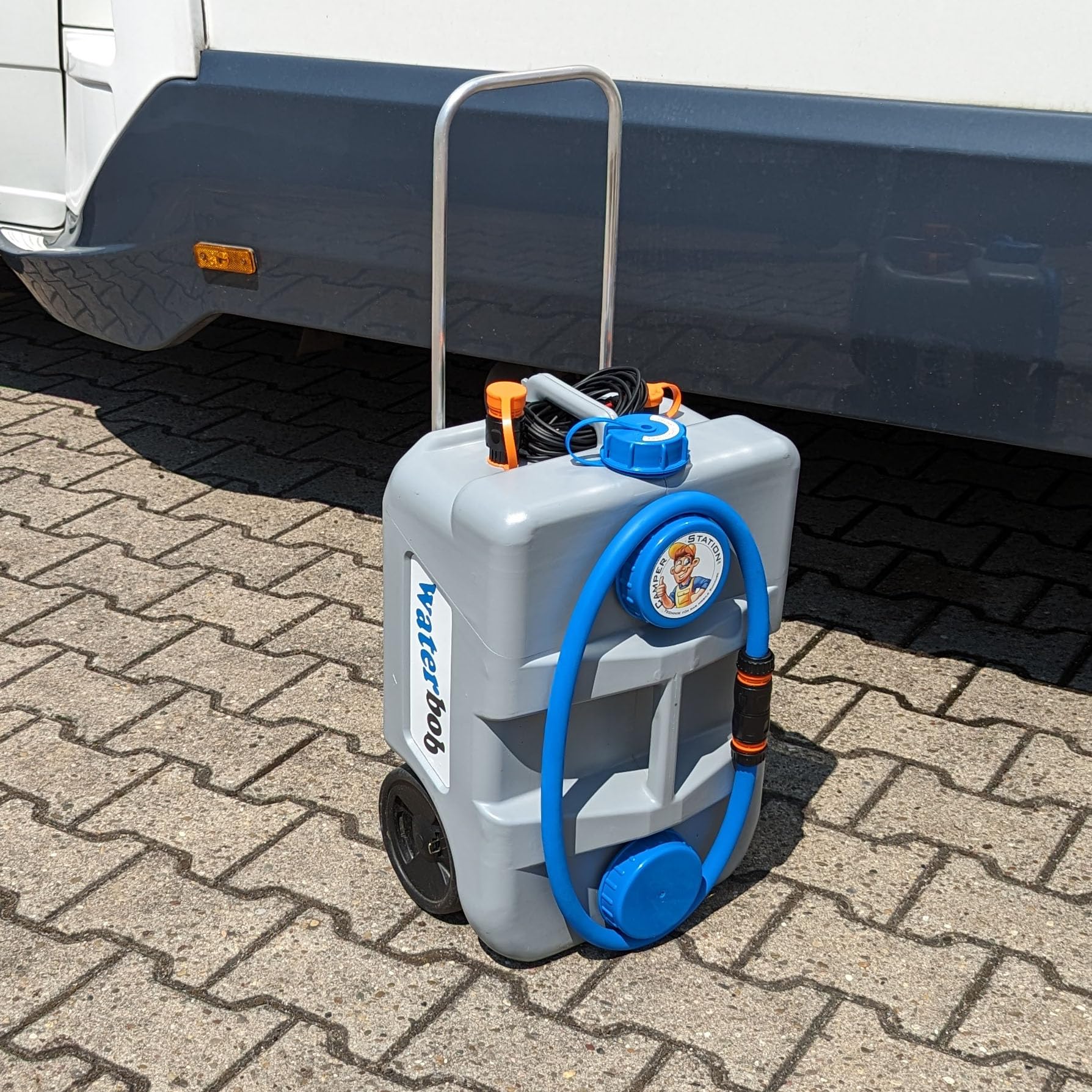 WaterBob, Zbiornik na wodę na kółkach z pompą 12 V, szary, długość 50 cm, szerokość 32 cm, wysokość 30 cm