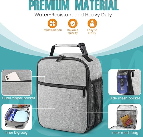 Miniatura 5 de Lonchera para hombres y mujeres, lonchera reutilizable para adultos, pequeña lonchera aislada, bolsa de almuerzo para oficina, trabajo, picnic,