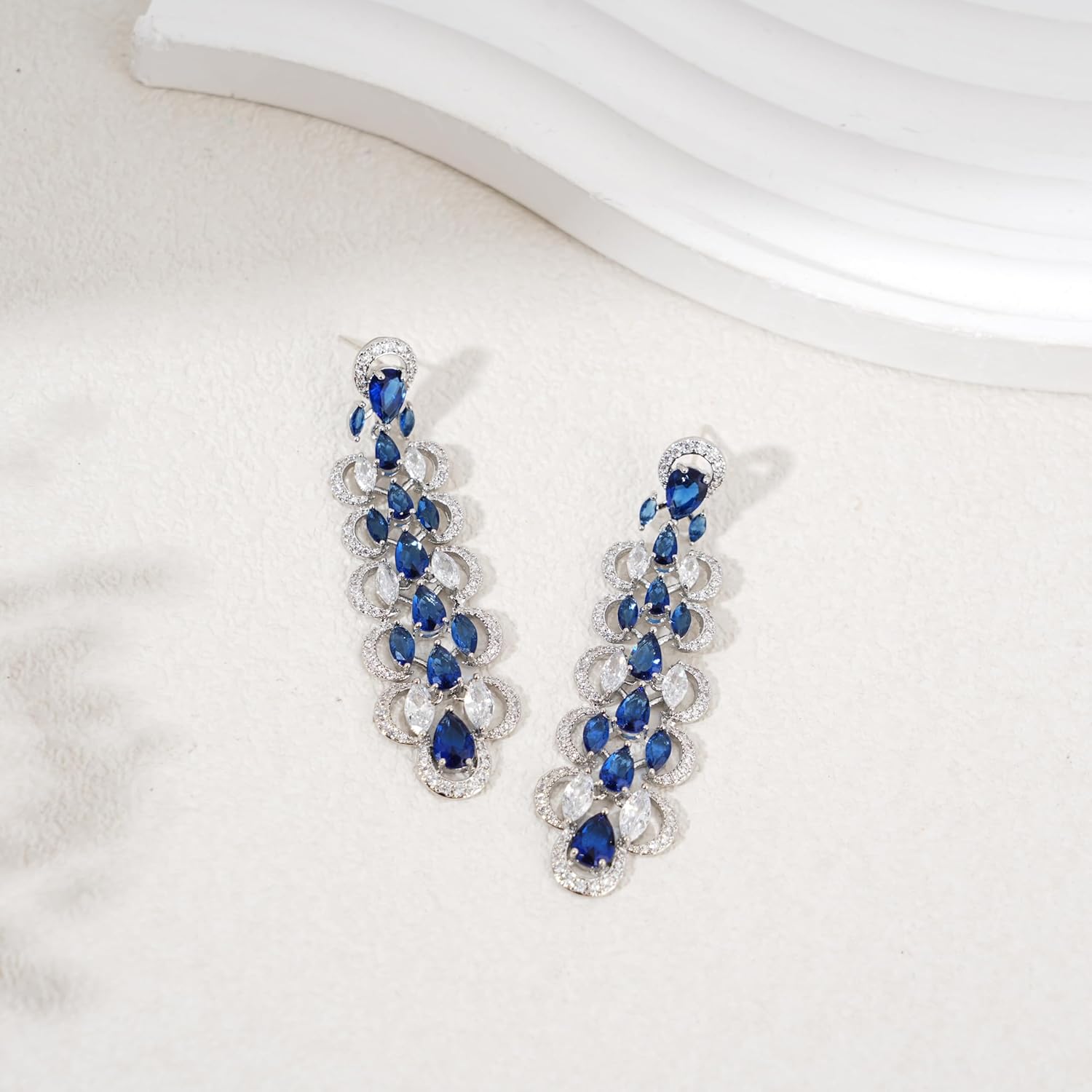 Blue Earrings for Women – Sterling Silver Dangling Zircon Earrings, Vintage Jewelry.