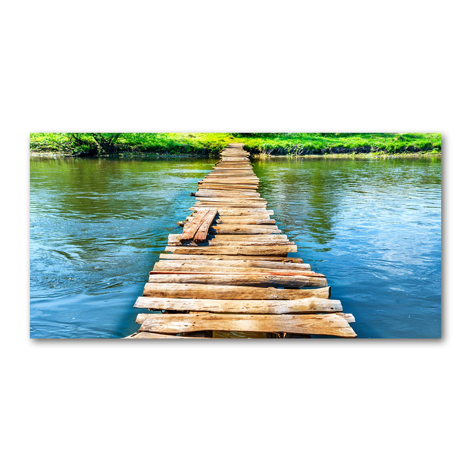 Tableau sur verre 120x60 cm pont en bois pour une décoration panoramique multicolore