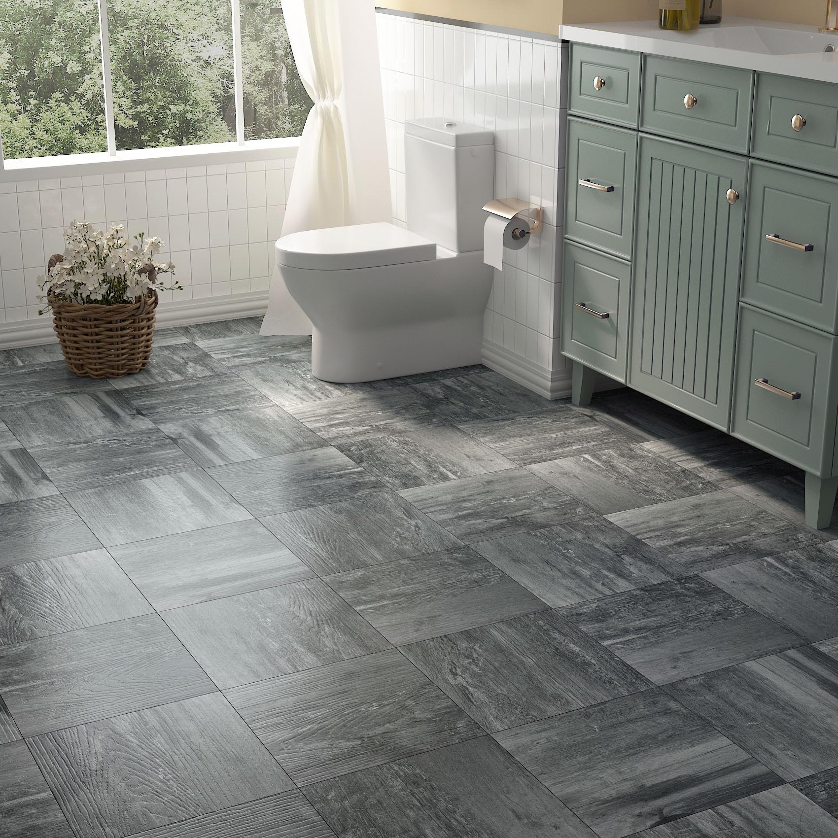 Livelynine Suelo Vinilo Autoadhesivo Gris Oscuro Suelo Vinilico Autoadhesivo Cocina Baldosas Adhesivas Suelo Efecto Madera Vieja Gris 30x30CM 32-Baldosas Vinilo Suelo Baño Vinilo para Suelo Habitación