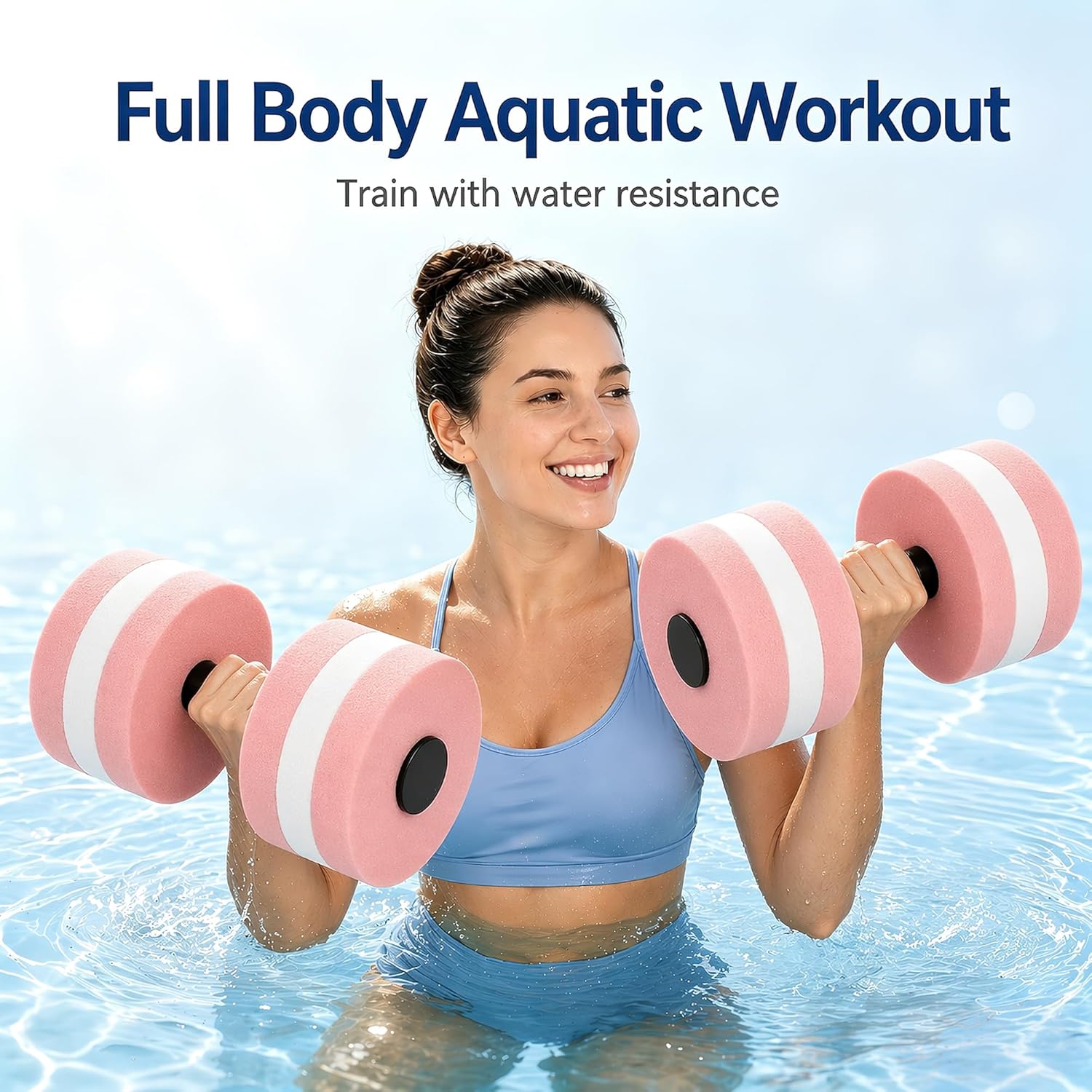 Water Aerobics Set with 2 Aqua Dumbbells and 2 Adjustable Wrist Weights, EVA Foam Pool Exercise Equipment for Swimming Fitness Training