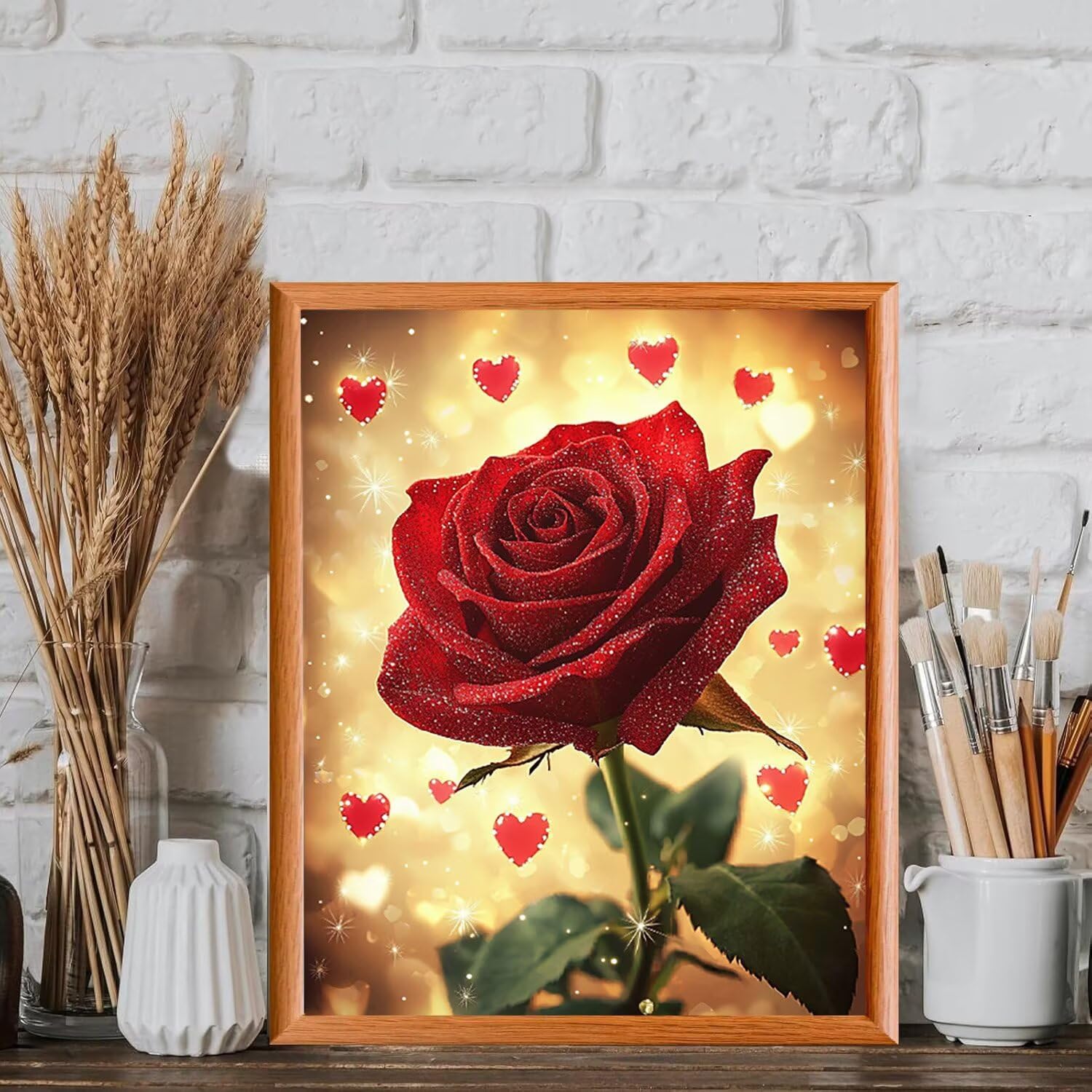 WEISHIWE Malen nach Zahlen Erwachsene Rote Rosen mit Blumen, 70x90cm x-346 | Malen nach Zahlen Erwachsene Leinwand Kit, DIY Handgemalt Ölgemälde Set mit 3-Pinseln und Acrylfarbe für Wanddeko,Ohne Rahmen