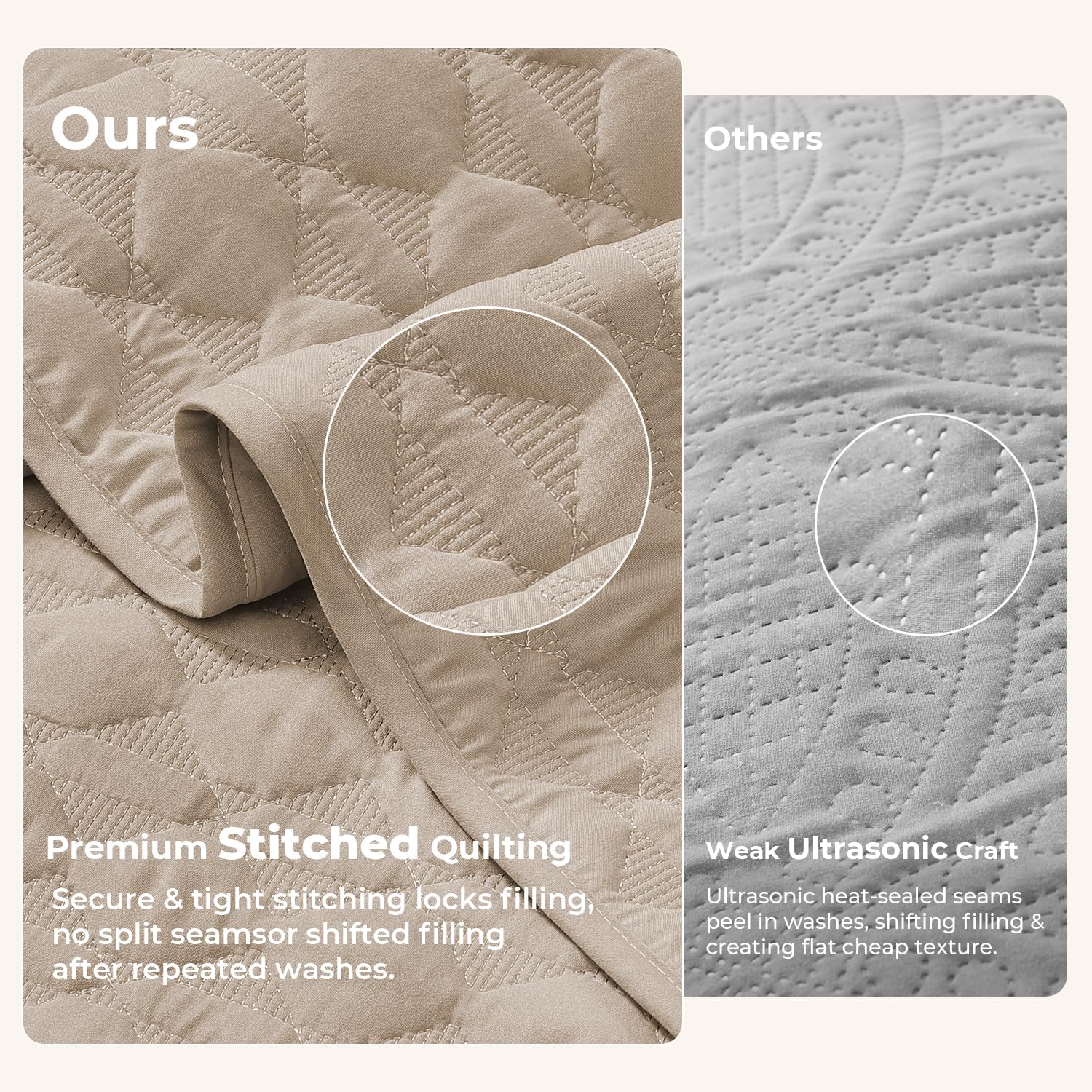 Litanika Queen Quilt Bedding Set, 3 Pieces Beige Bedspreads & Coverlets Set