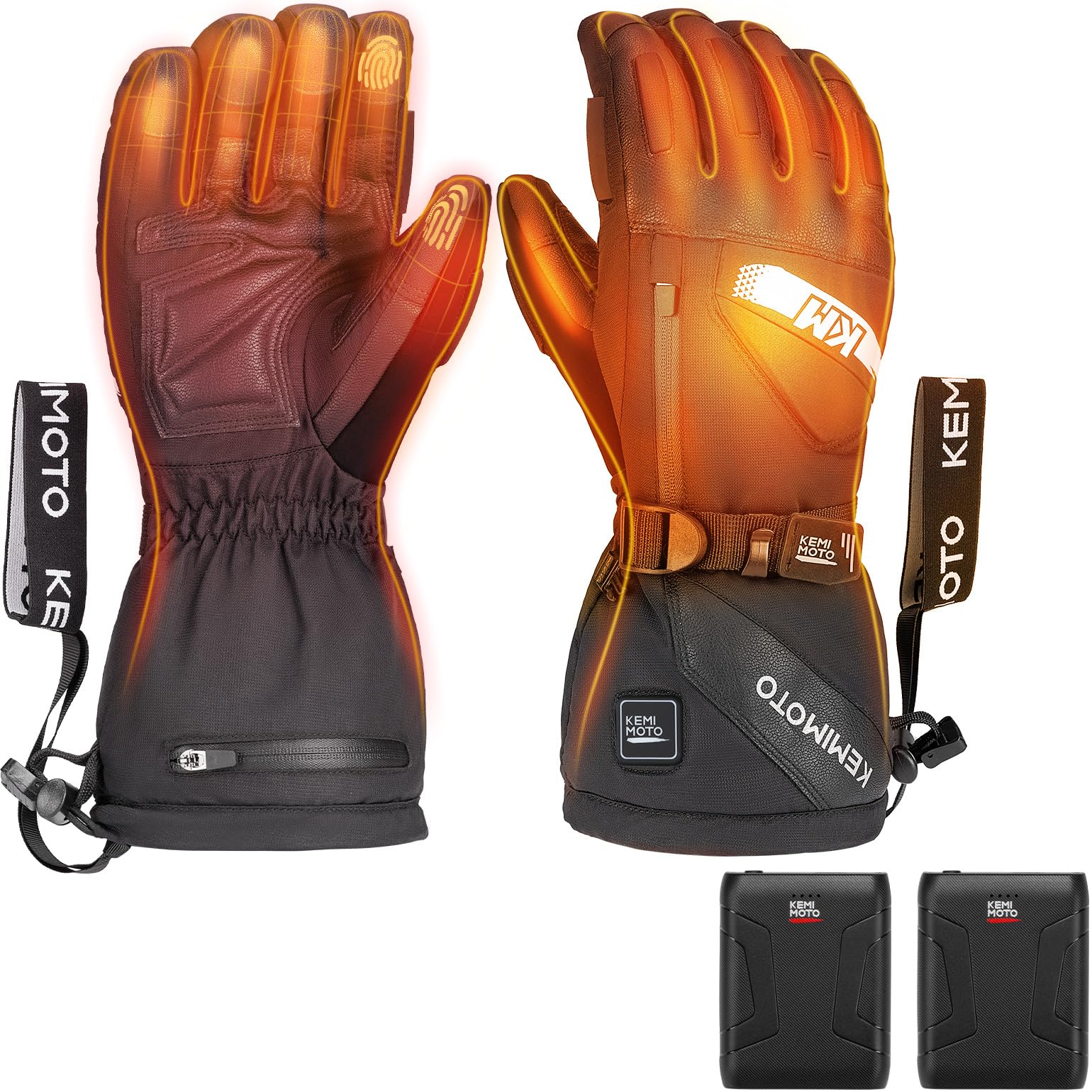 KEMIMOTO Guantes Moto Calefactables, Retención de Calor Desde -20℃ a -5℃, con Protección de Almohadilla EVA, 3 Niveles de Calefacción y 2500mAH, Esquí, Patinaje Actividades de Invierno