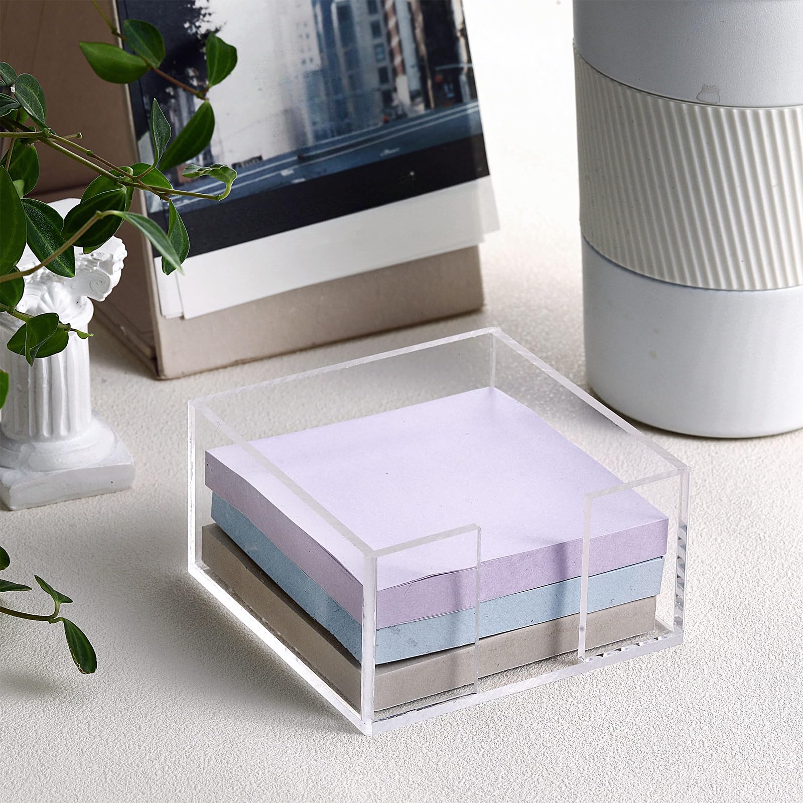 Threehoney 4 porta note adesive in acrilico 3 x 3 cm, dispenser per appunti in acrilico trasparente, porta appunti, organizer da scrivania, accessori adesivi per dormitorio, ufficio, scrivania