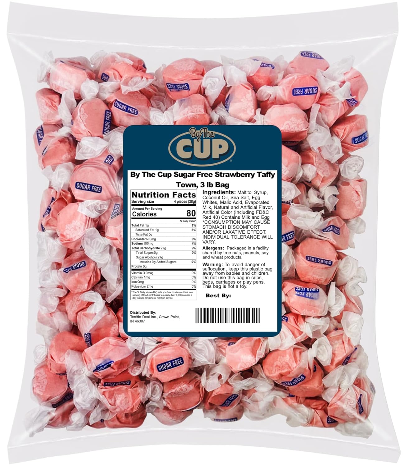 By The Cup Sugar Free Strawberry Taffy Town, 3 lb Bag