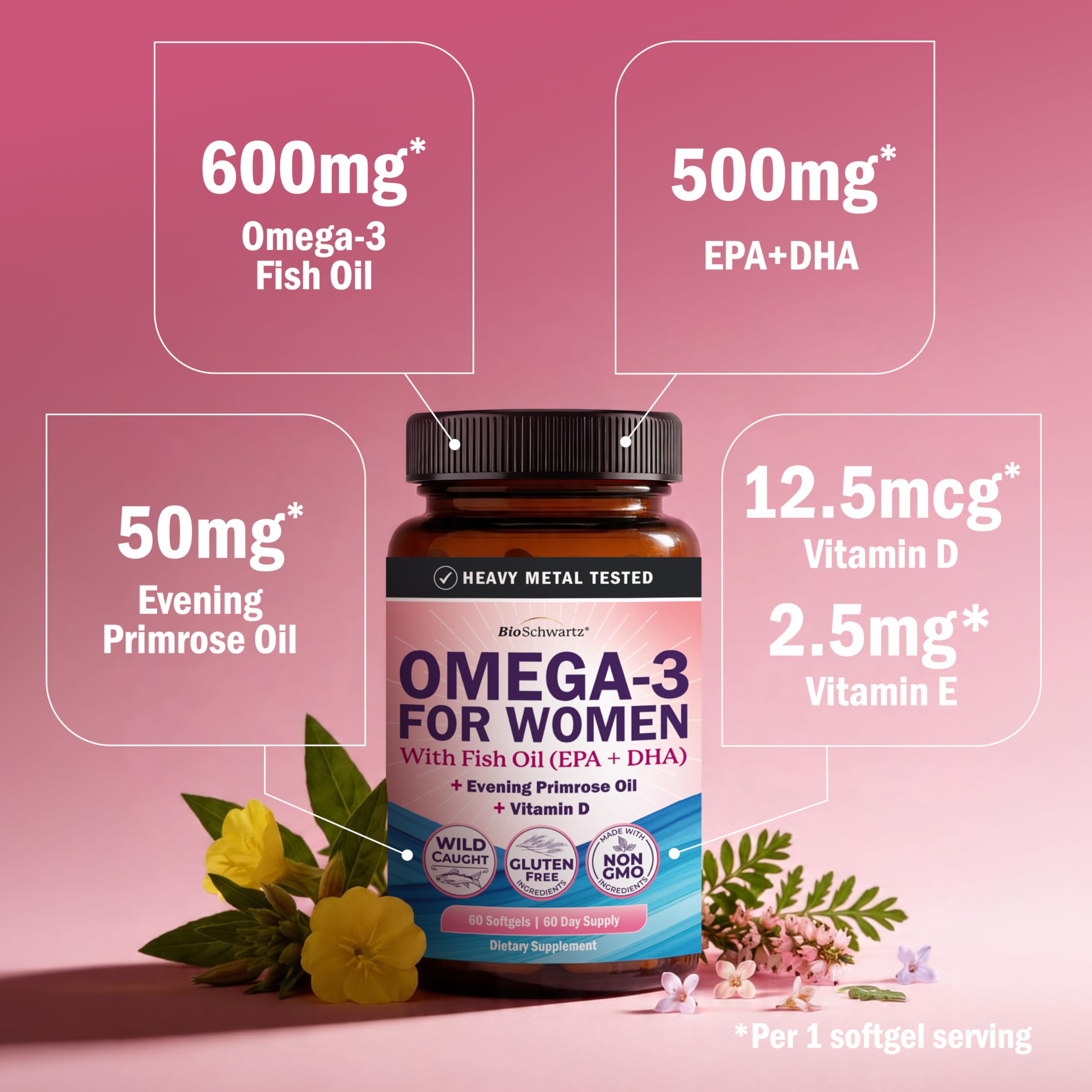 Fish Oil Omega 3 Supplement for Women with Evening Primrose Oil & Vitamin D — Amazon image 2