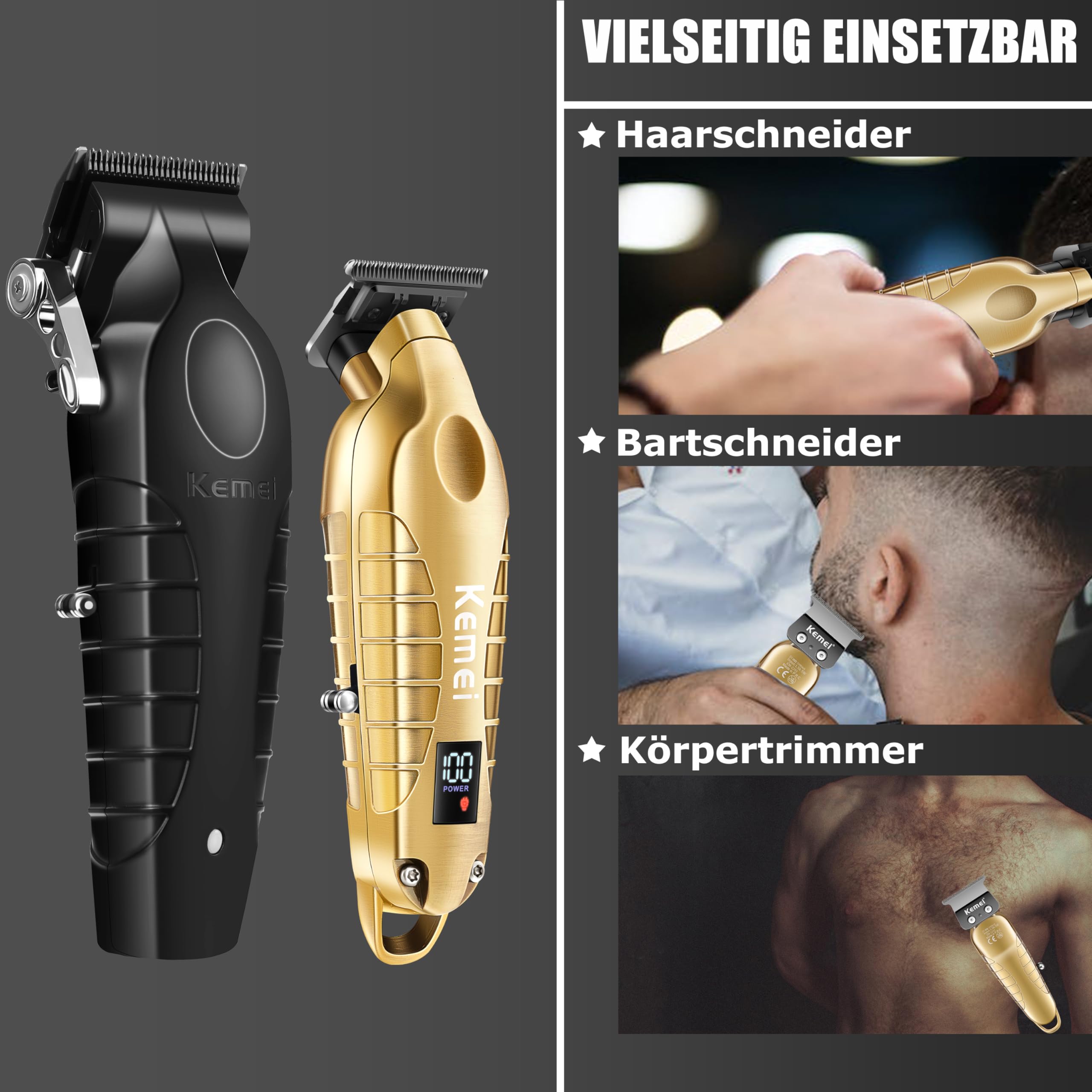 KEME Ihaarschneidemaschine und Barttrimmer Set profi, Barbierschere zum Haareschneiden, Elektrische Trimmer für Männer, T Blade Grooming Kit mit 11 Führungskämmen für die Familie