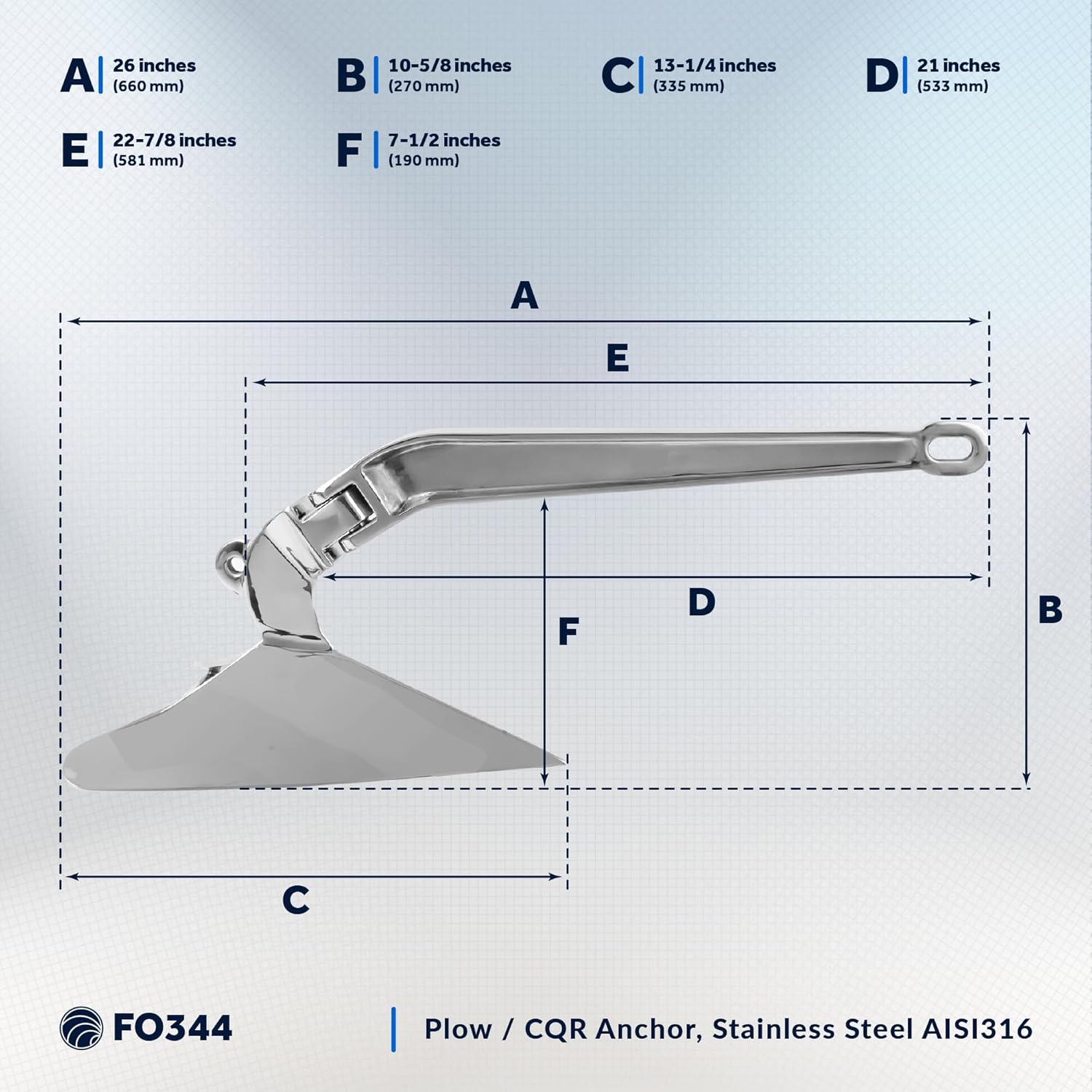 Five Oceans CQR Style Plow Boat Anchor, 316 Stainless Steel & Galvanized Steel Options, Multiple Sizes – Ideal for Pontoon, Fishing, Bass Boats, Yachts, Sailboats & Sport Boats