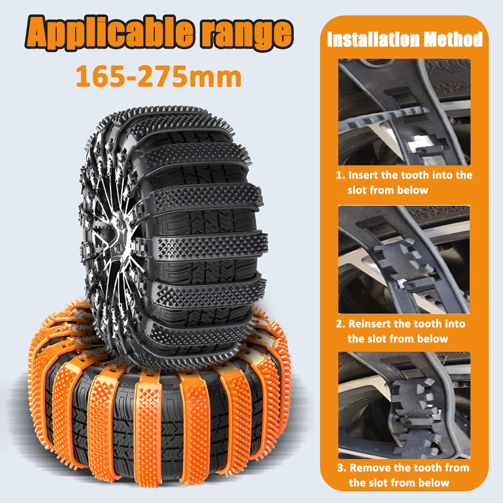 Cadena de Nieve 10 Unidades, Universal Cadena de Nieve para Coche, Cadenas Antideslizantes para Neumáticos de Nieve, Para coches, SUV y camionetas, Ancho 165-275mm(Orange,40PCS)