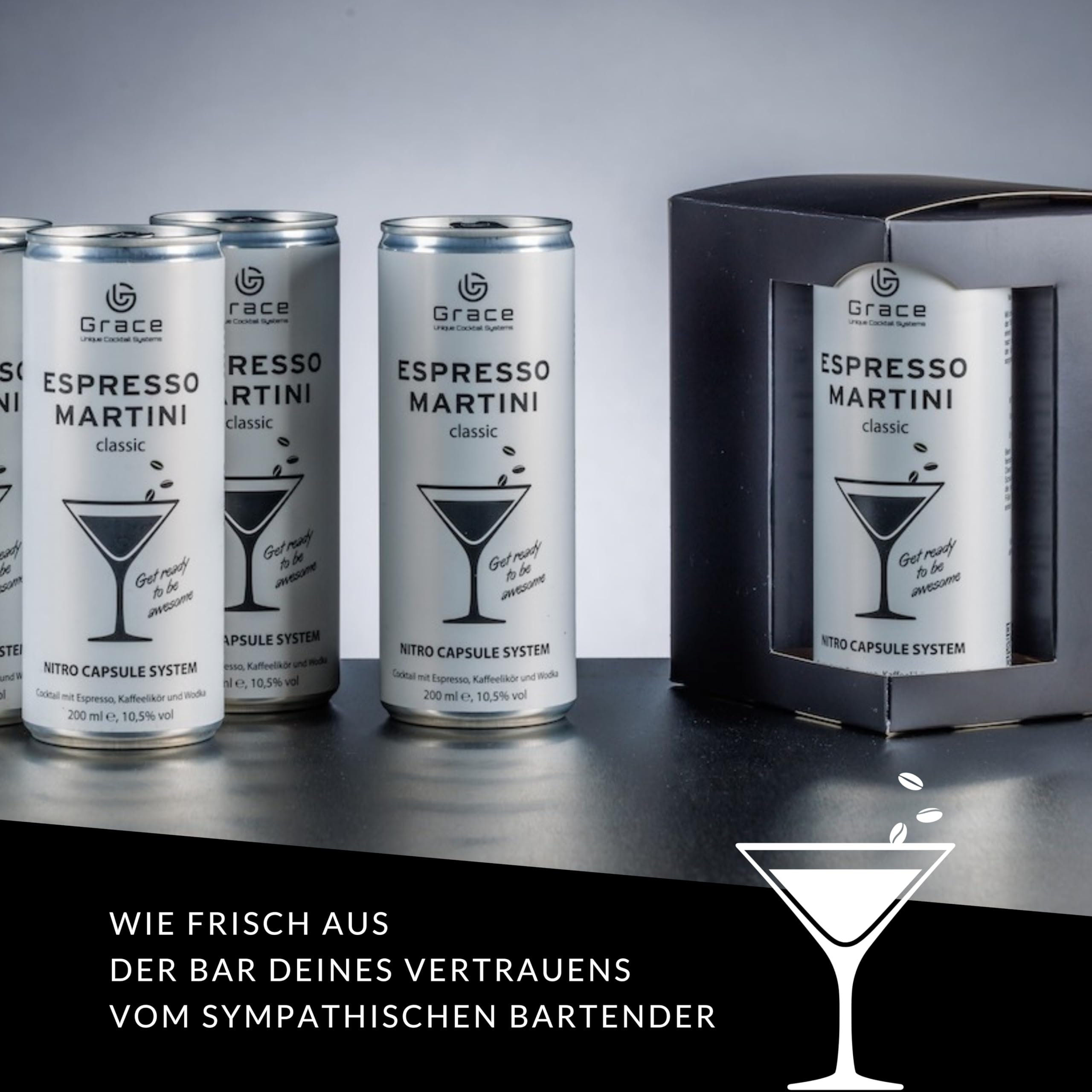 Grace Espresso Martini Dose (12 x 200 ml inkl. Pfand) – der legendäre Cocktail perfekt gemixt dank innovativem Kapselsystem – Kaffeelikör Espresso Martini