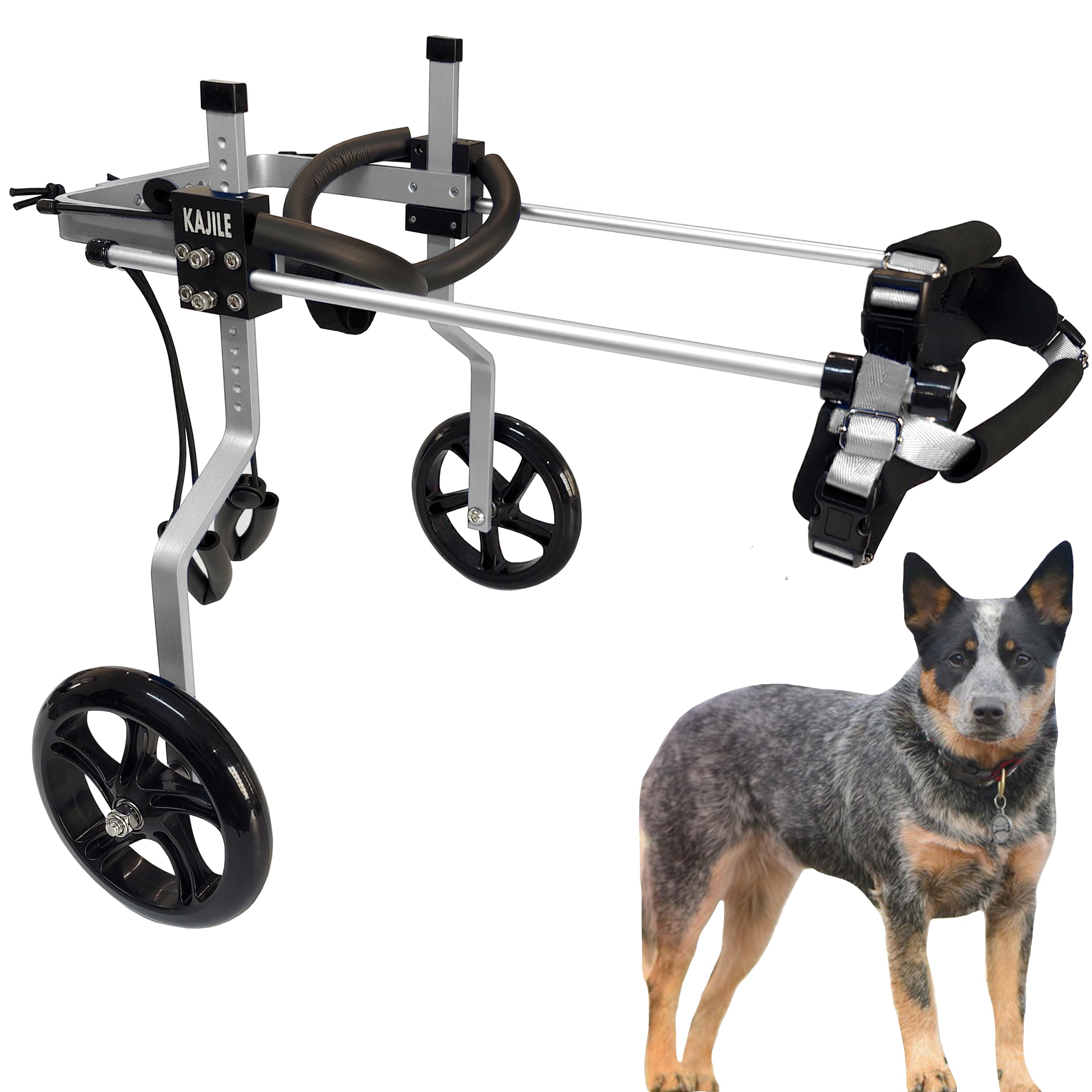 KAJILE Adjustable Dog Wheelchair,Pet Cart,Handicap Dog Weak Hind Legs Rehabilitation Training,Soft Harness,Easy Assemble,Silver,M-3 โ image 1
