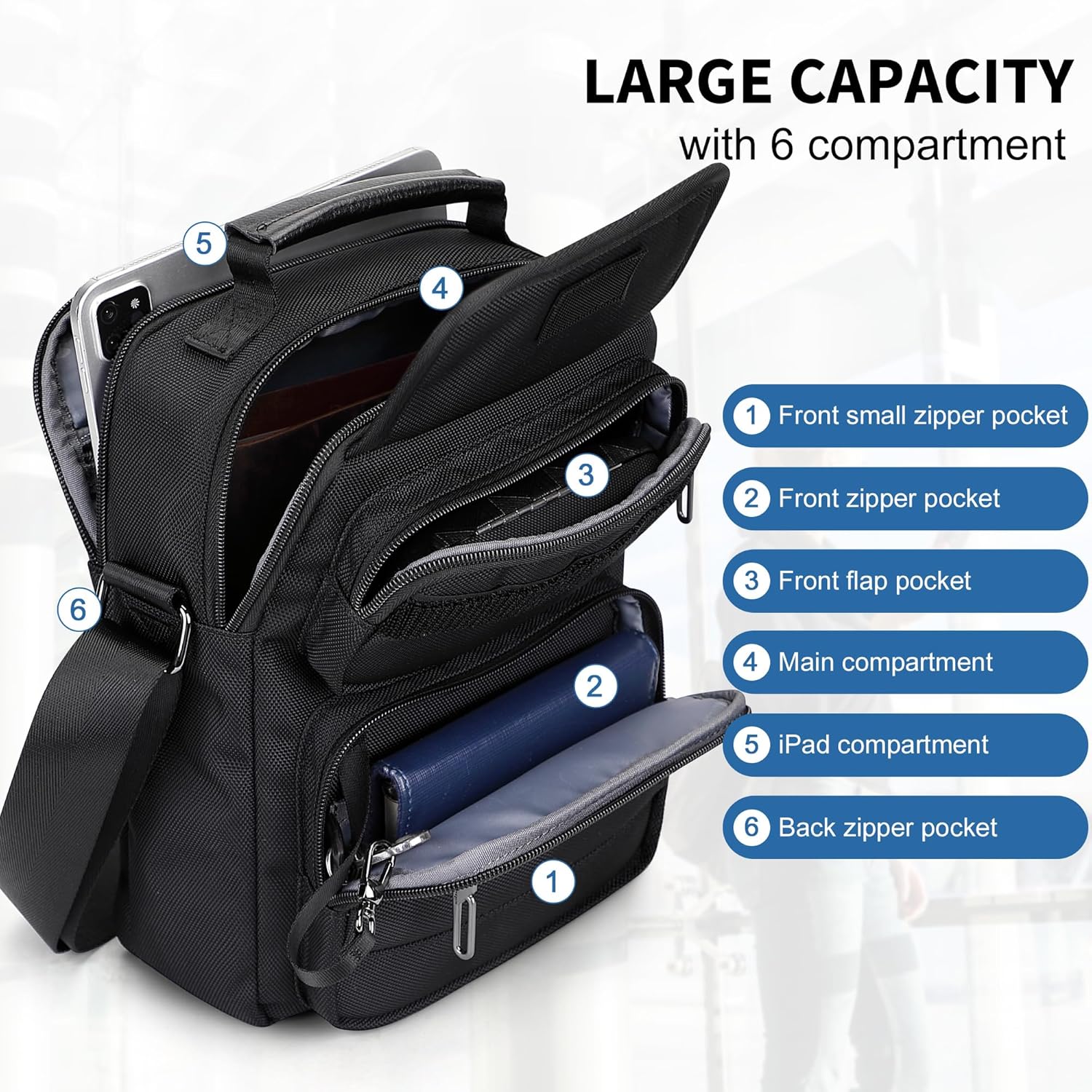 WITZMAN Crossbody Bag for Men Messenger Bag Lightweight Man Purse Small Nylon Casual Shoulder Bags for Work Travel - Image 3