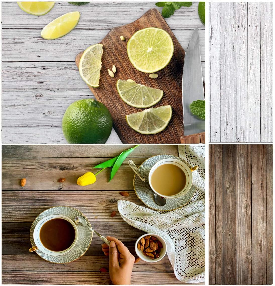 Allenjoy 34.4x15.7in Double Sided Rustic Wood Photography Background 2 in 1 Texture Pattern Paper Tabletop Backdrop Food Jewelry Cosmetic Makeup Small Product Props Professional Photo Shoot
