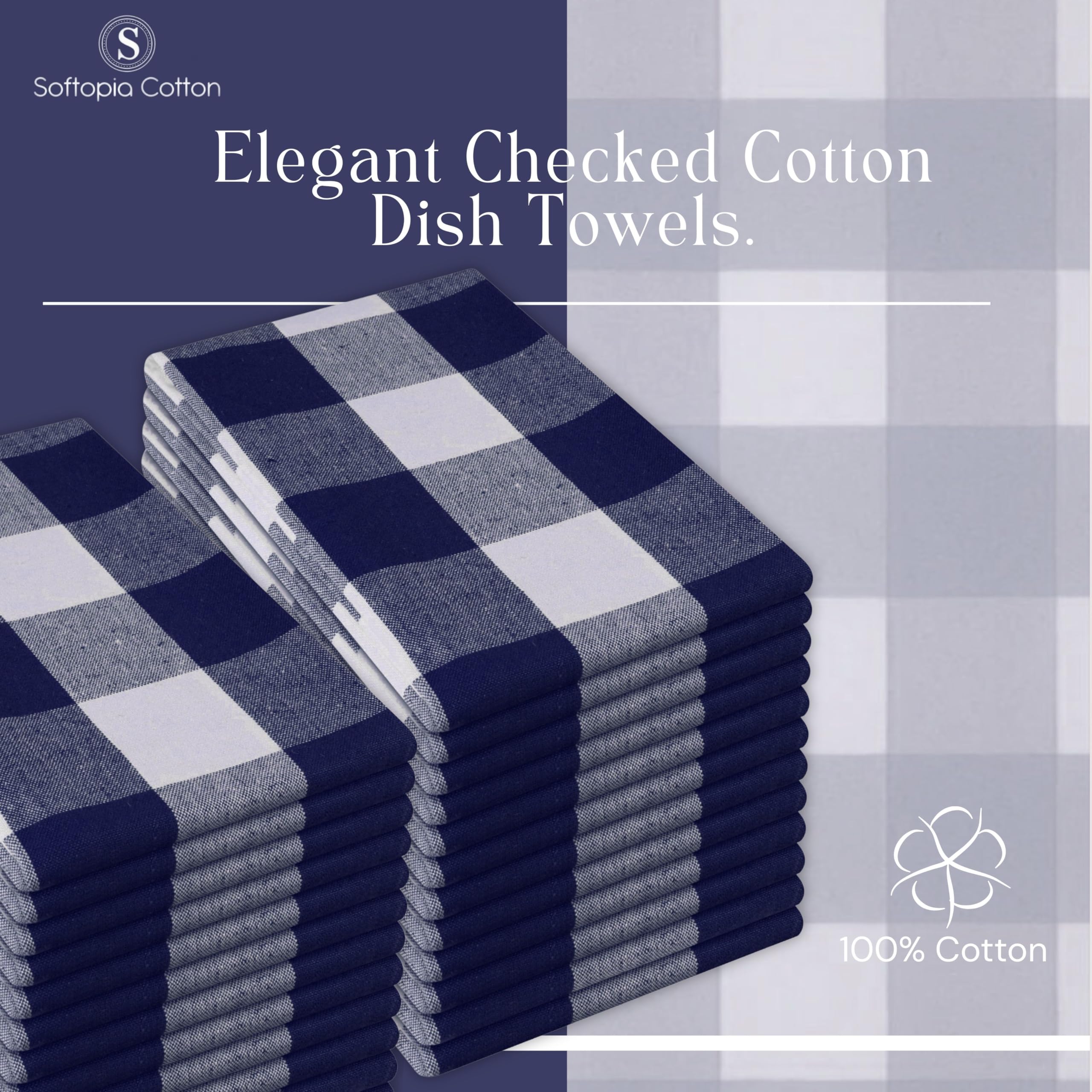 Confezione da 12 strofinacci da cucina a quadri in 100% cotone, 40,6 x 66 cm, super assorbenti, ad asciugatura rapida, asciugamani per la pulizia del ristorante con occhiello per