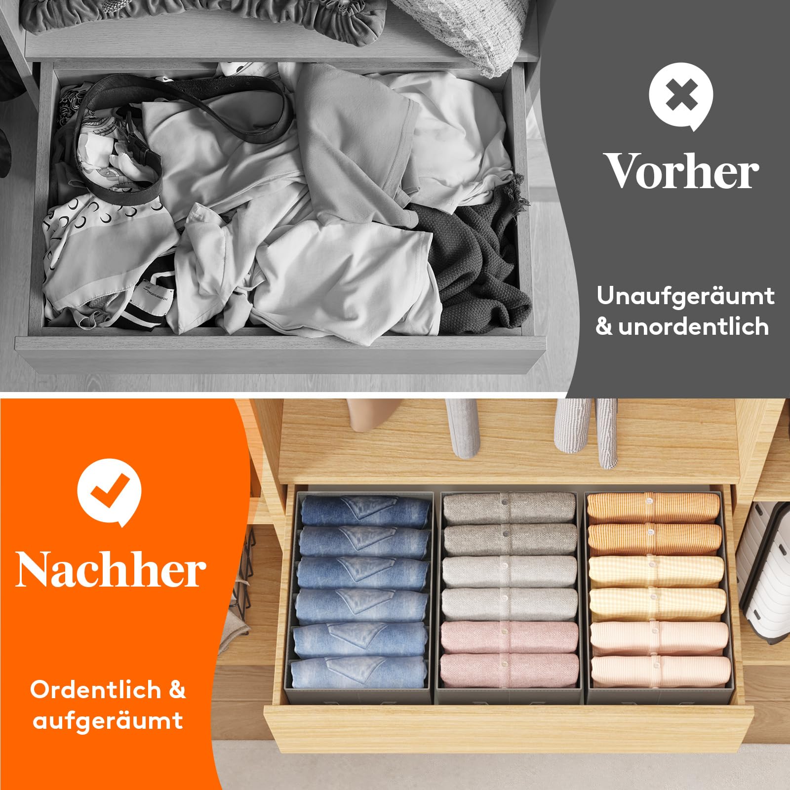Lifewit 6 Set Schubladen Organizer Kleidung, Aufbewahrungsbox Jeans Ordner für Kleiderschrank mit 6 Trenner, Faltbare Schrank Organizer 42 x 27 x 17 cm/16x10x7'' für Hosen T-Shirts Pullover Leggings