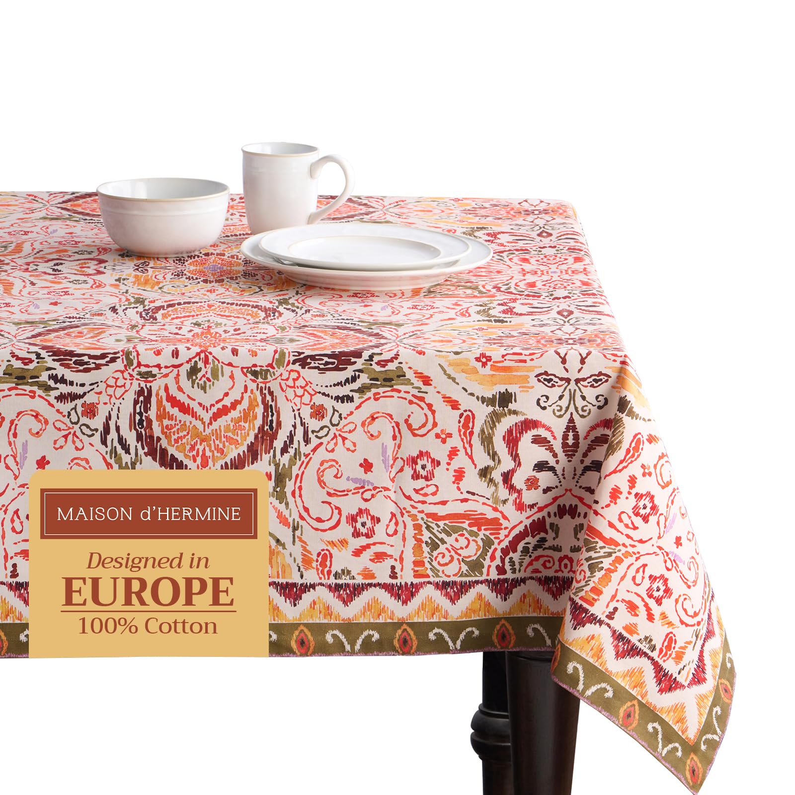 Maison d' Hermine Table Cloth Rectangle Table 100% Cotton 230 cm x 140 cm Tablecloth Reusable Everyday Use for Christmas Decorations Dining Farmhouse Home Party Festive (Damask)