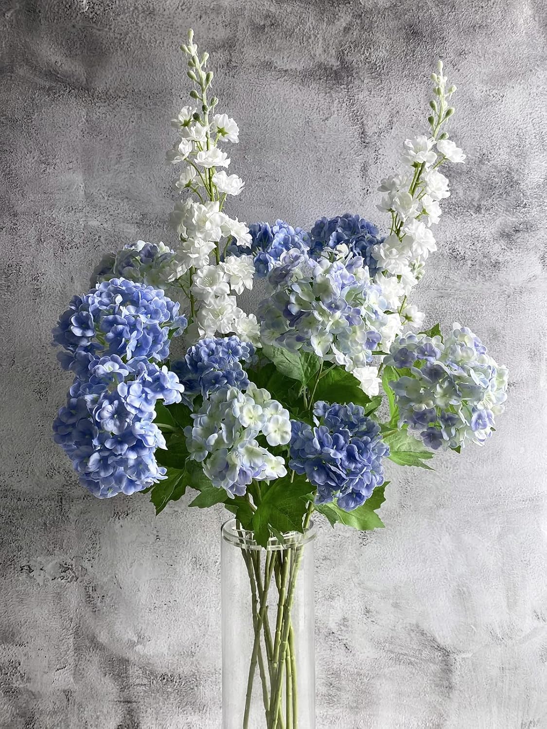 YalzoneMet 4 Pcs Artificial Snowball Viburnum Hydrangea Flower 26.8'' Blue Small Real Touch Faux Latex Long Stem for Christmas Home Decoration Xmas Table - Image 2