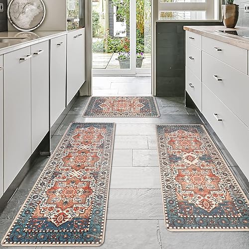 Miniatura 7 de Falflor Juego de 3 alfombras de cocina vintage, antideslizantes, lavables, alfombras de cocina y alfombras de casa de campo, para cocina, entrada,