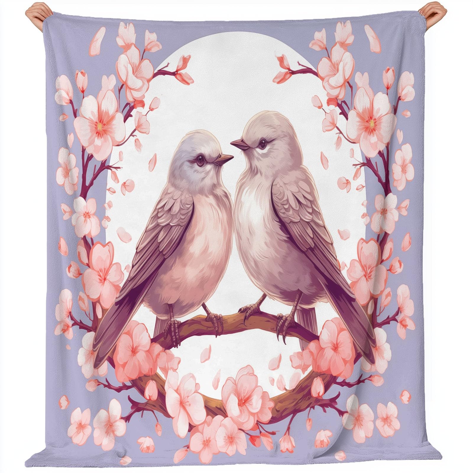 Couvre-lit en peluche fleurs de cerisier plaid polaire 220x240 cadeau romantique