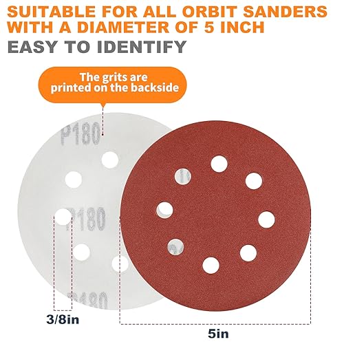Miniatura 3 de 150 PCS Discos de Lijado de 5 Pulgadas, Almohadillas Premium para Lijadora Orbital en 9 Granos Diferentes - 40 80 120 180 240 320 400 600 800 Grano