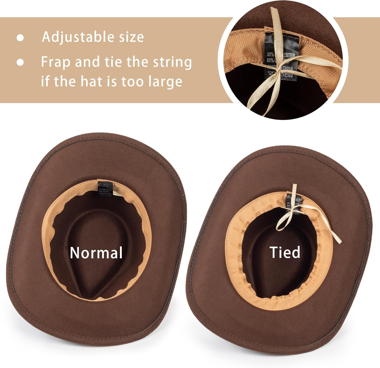 INOGIH Women Men Western Cowboy Cowgirl Hat Fedora with Pull-on Closure Outdoor Wide Brim Fedora Hat (M) - Image 4