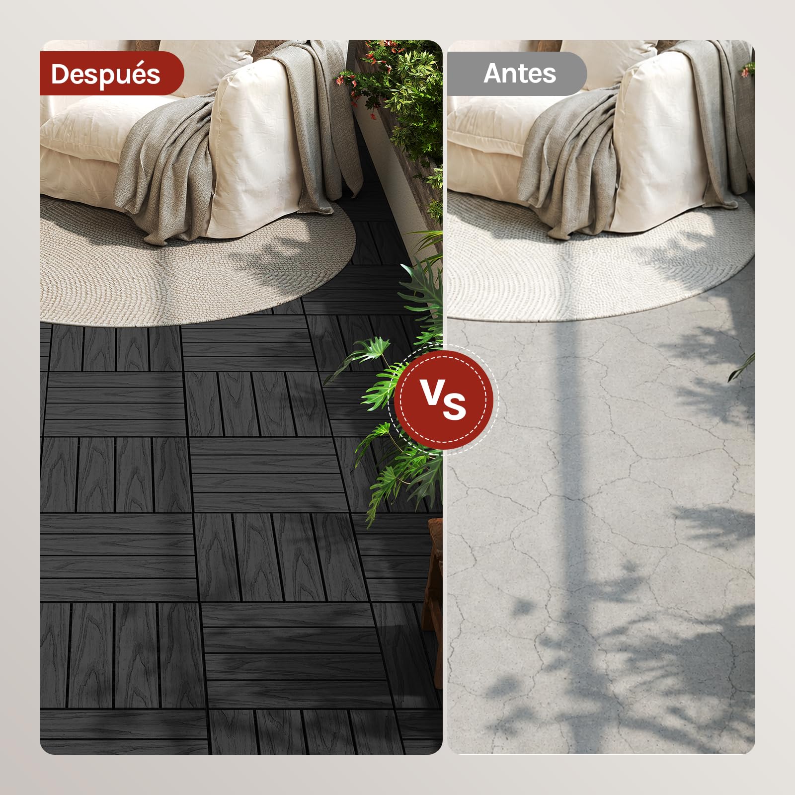 WOLTU 11x Suelo de WPC Baldosas de Madera Exterior para Porche Patios Jardin, 30 x 30 cm 1m² Suelo de Exterior Compuesta Azulejos Baldosas de WPC para Terraza Antracita