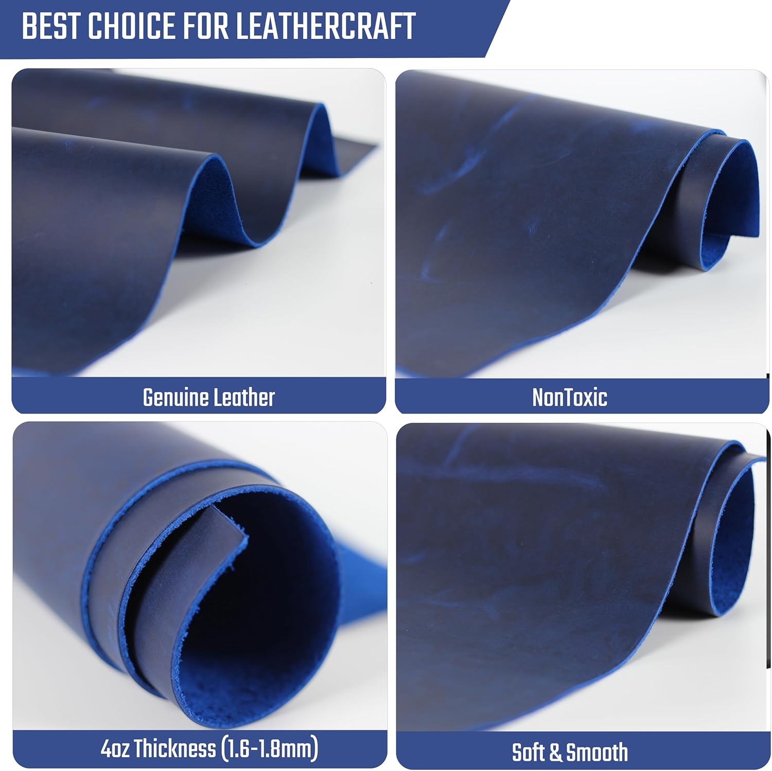 Real Leather Tooling Sheets - for Crafting Tools, Leather Wallets, Leather Materials - Thick Crazy Horse Leather Sheets - Not Faux Leather Sheets (Blue, 24"x12")