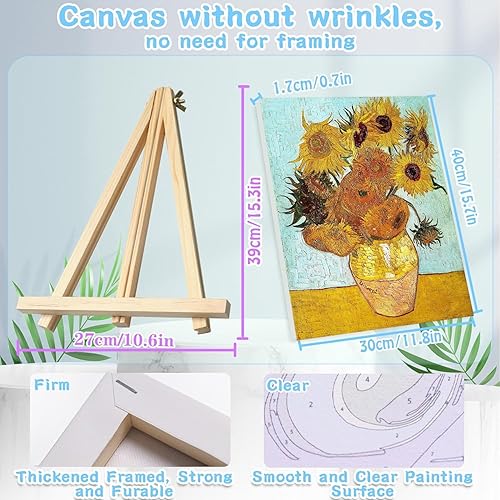 Vista 89 de VIGEGU Paquete de 4 pinturas por números para adultos, lienzo enmarcado, con caballete de madera, pintura por números para niños de 8 a 12 años