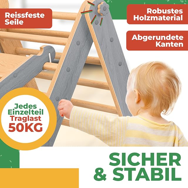 Foto 7 de 8 de KIDIZ Montessori - Juego 7 en 1 con arco de escalada, triángulo de escalada de madera, incluye cojín, pizarra…