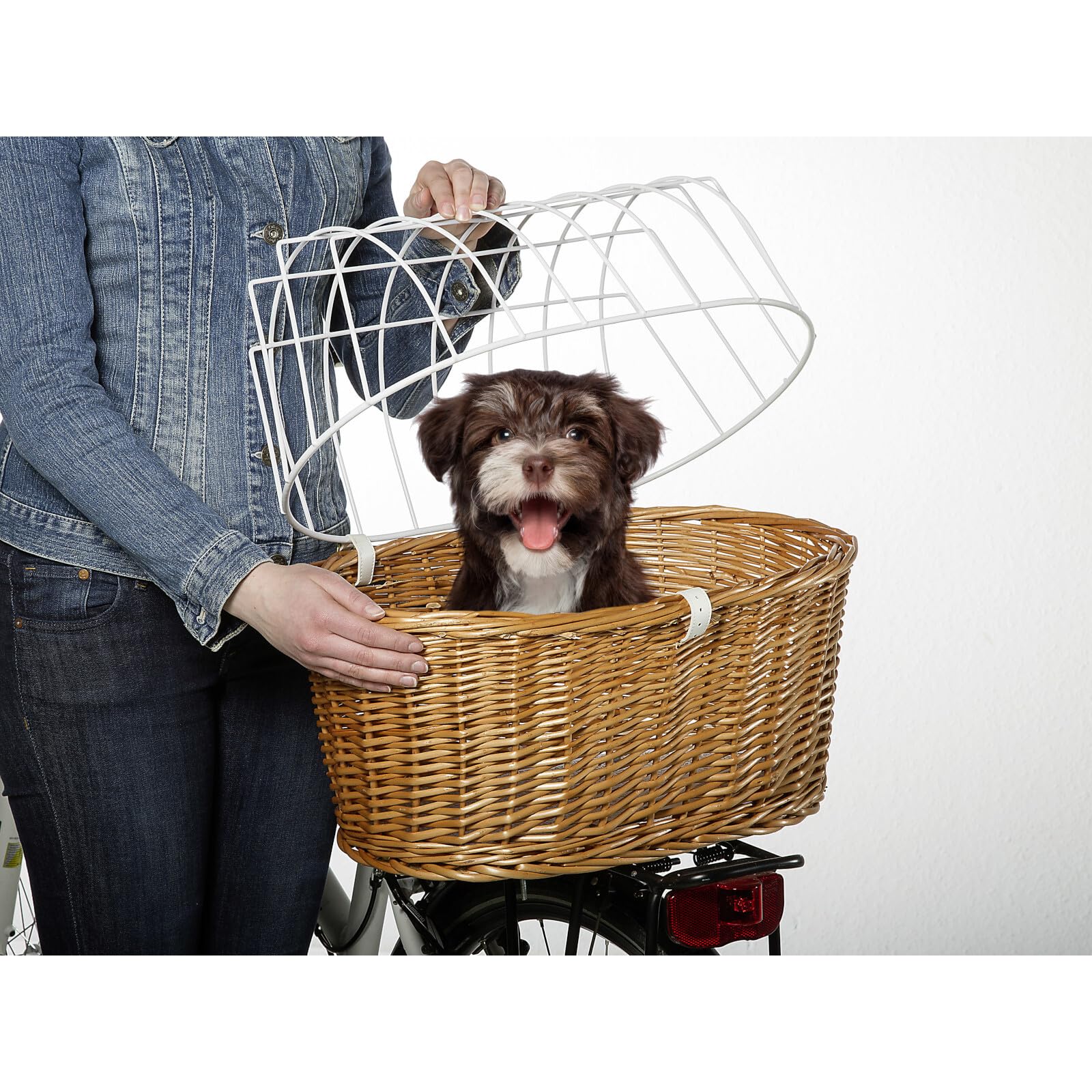 Aumüller Cesta para bicicleta con soporte, 52 cm de largo + cubierta protectora – Montaje en portaequipajes