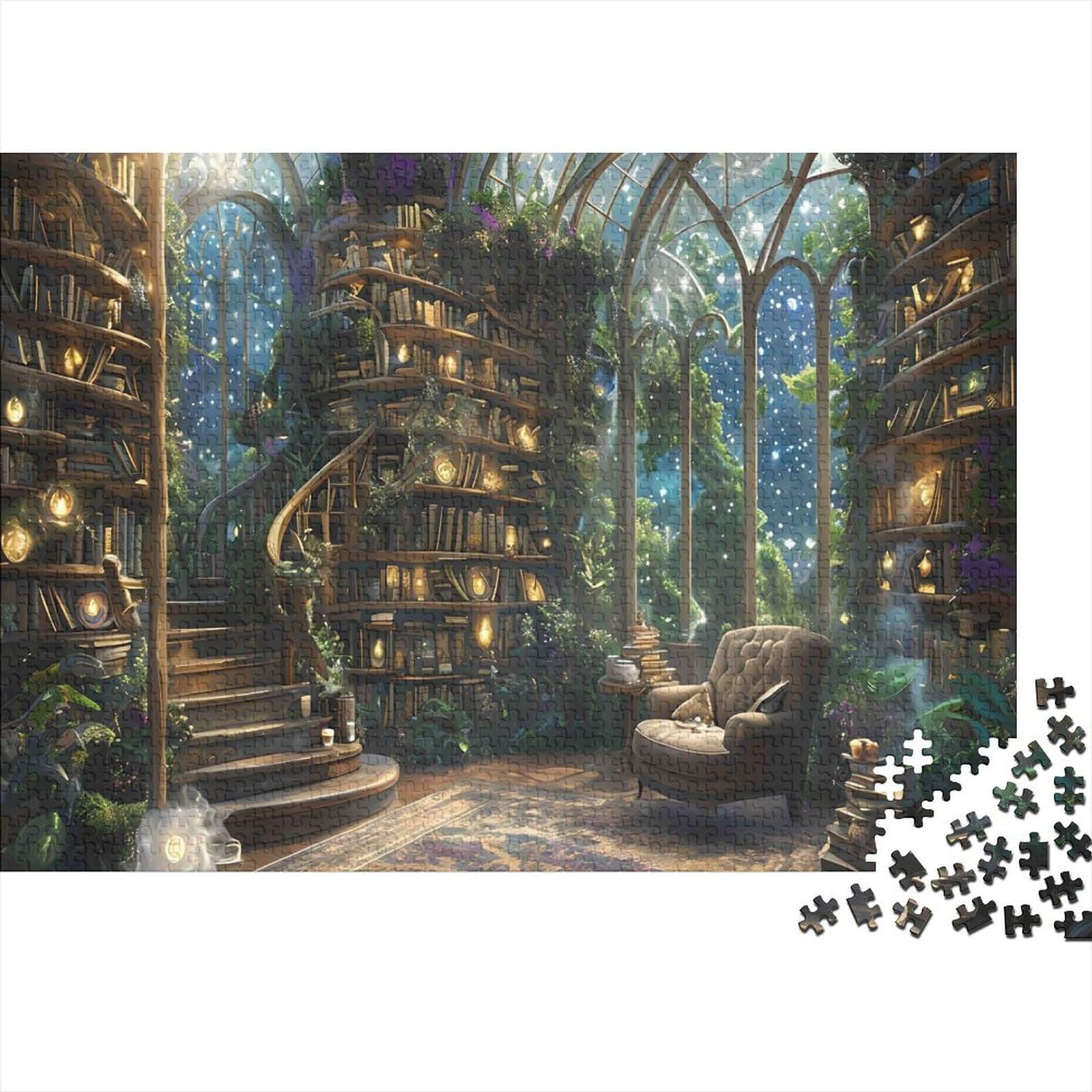 Magical Book Library Jigsaw Puzzles Puzzle for Adults Kids. 1000 Piece Whimsical Challenge Toy Educational Games Home Decoration for Adults& Kids Age 14 Years Up 70x50cm/1000pcs